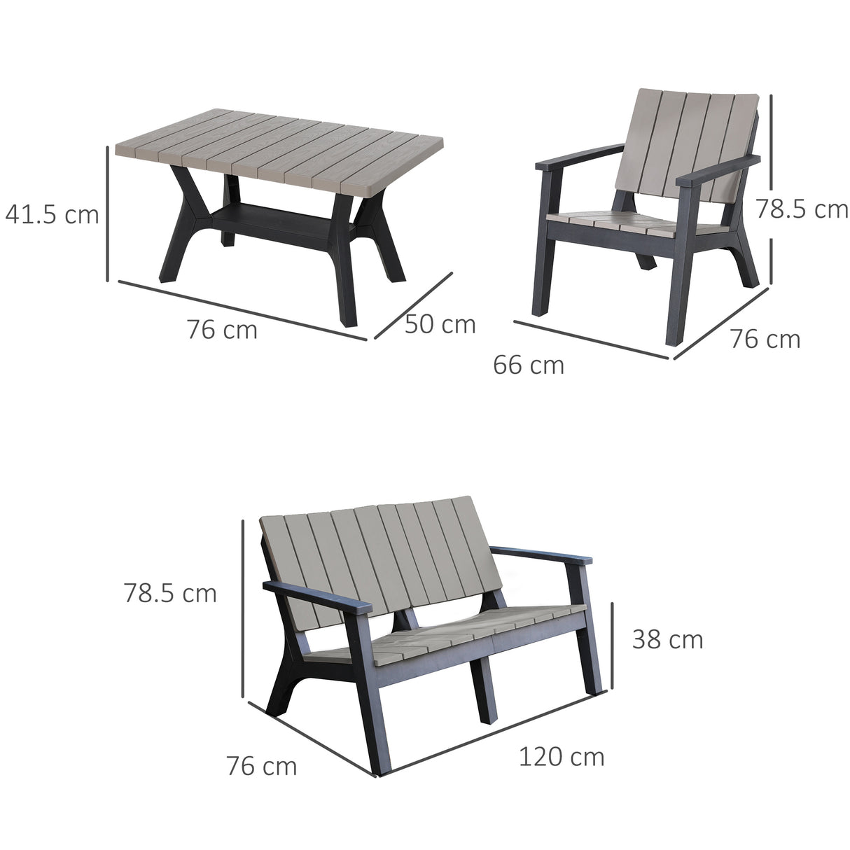easycomfort easycomfort set tavolino e sedie adirondack da giardino ed esterno grigio e nero