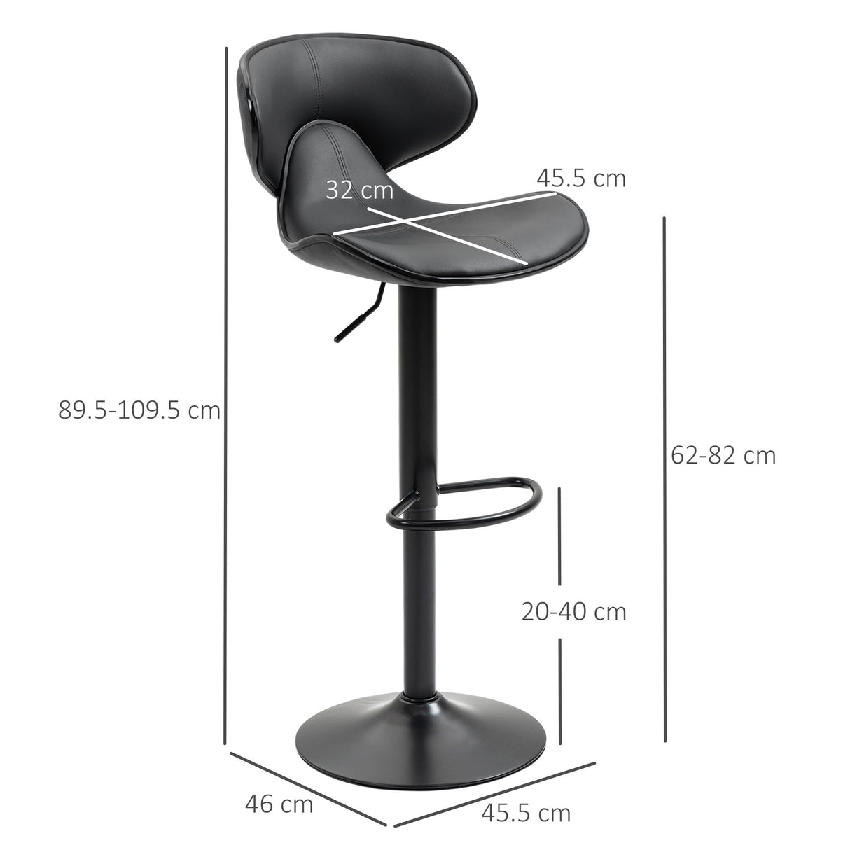 easycomfort easycomfort sgabello da bar girevole set 2 pezzi ad altezza regolabile con poggiapiedi 45 5x46x89 5 109 5 cm nero