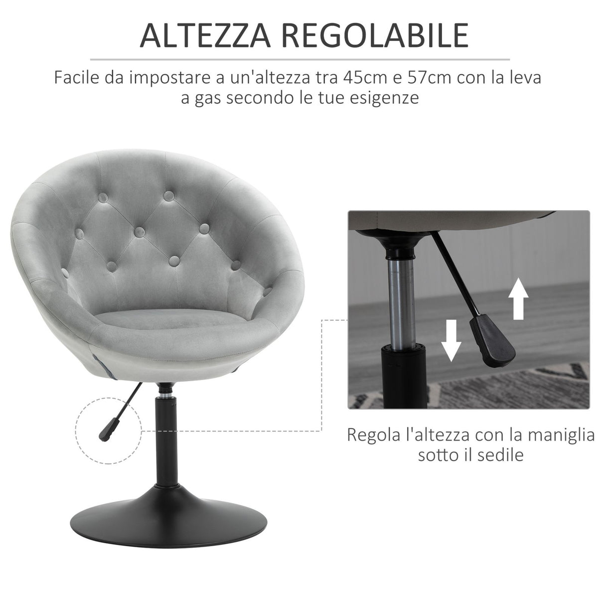 easycomfort easycomfort sgabello imbottito con altezza regolabile e rivestimento in velluto grigio