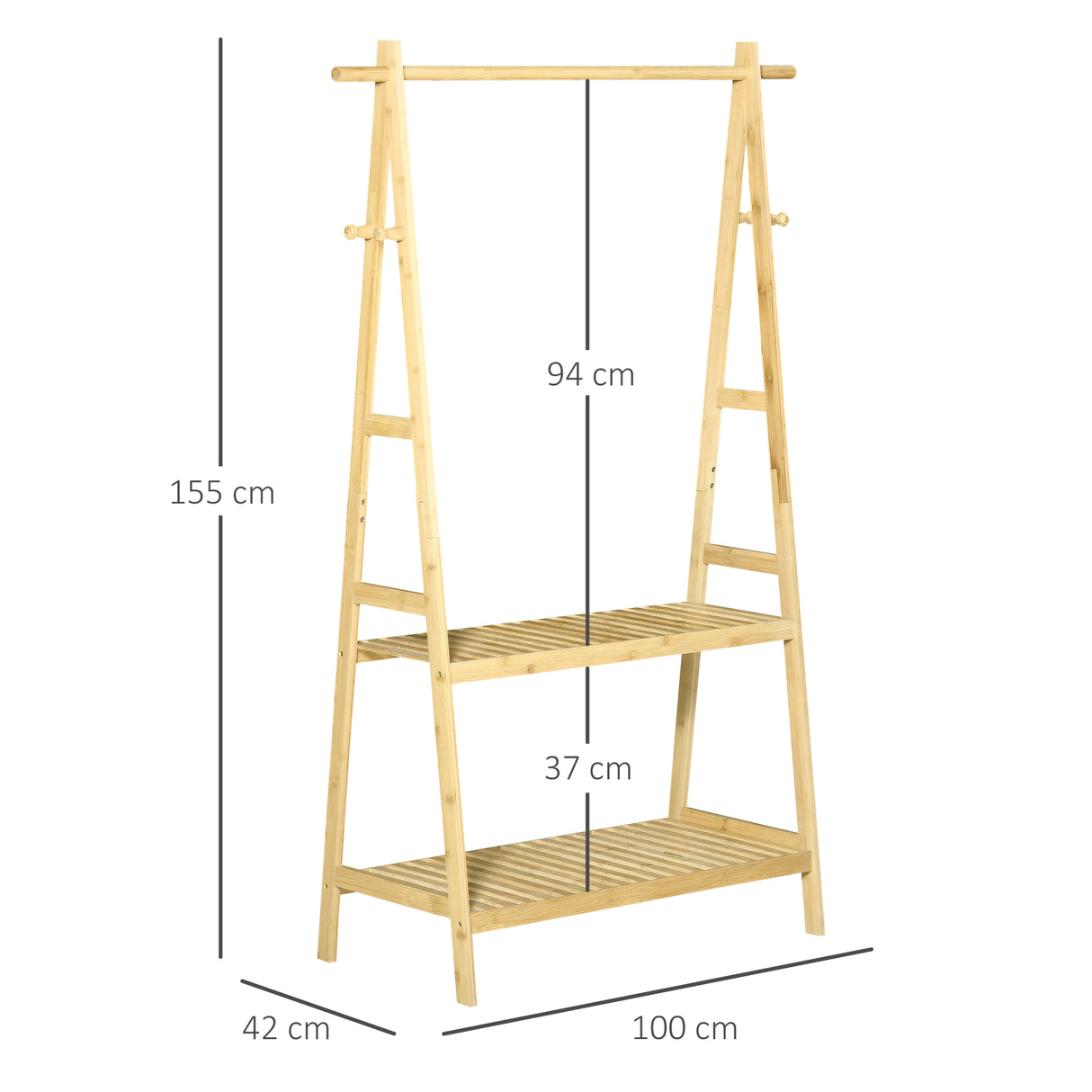 easycomfort easycomfort stand appendiabiti con 2 scaffali e 4 ganci laterali struttura in bambu 100l x 42p x 155acm color legno