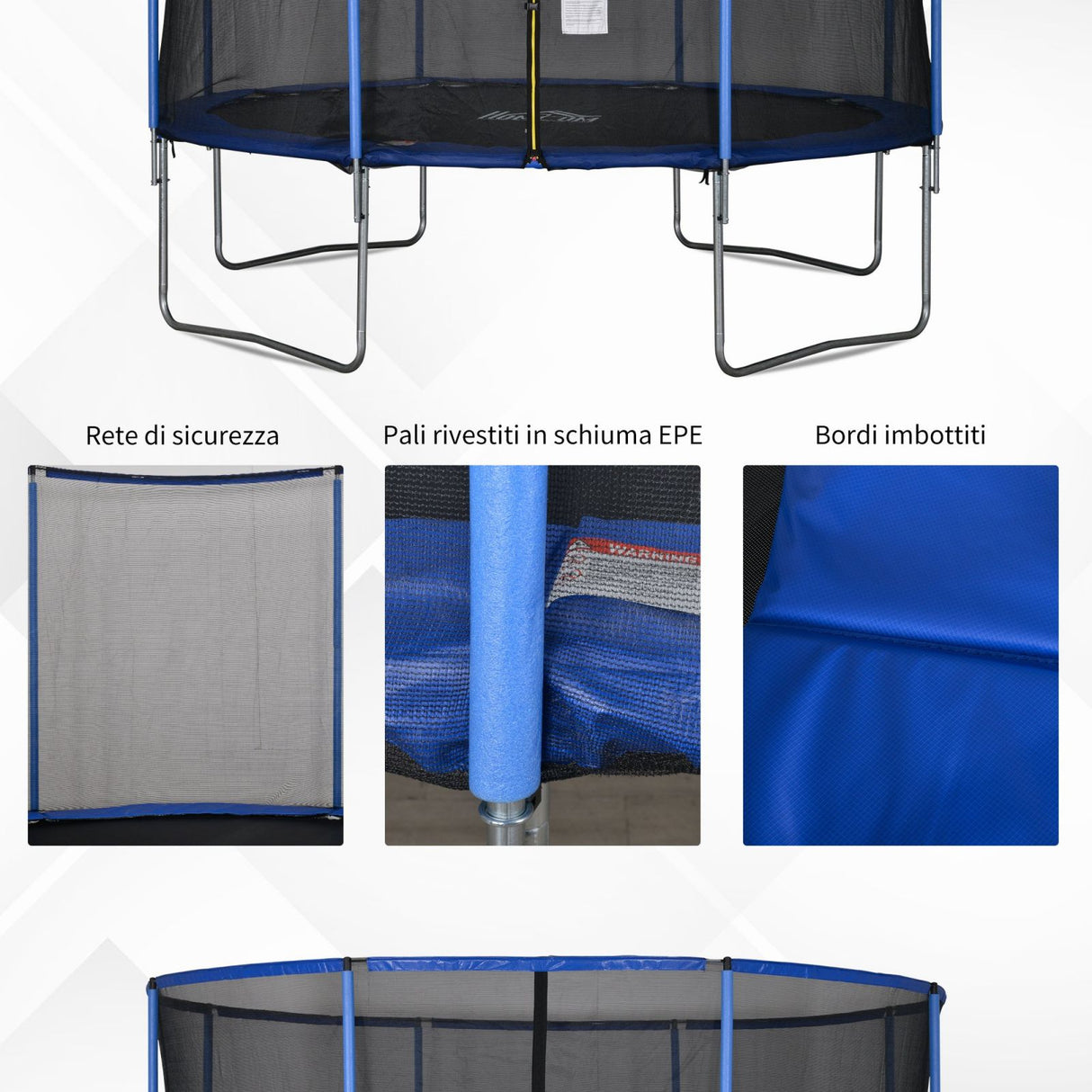 easycomfort easycomfort tappeto elastico per bambini e adulti con rete e bordo imbottito giochi da giardino e casa 366x269cm blu e nero ean 8055776913995