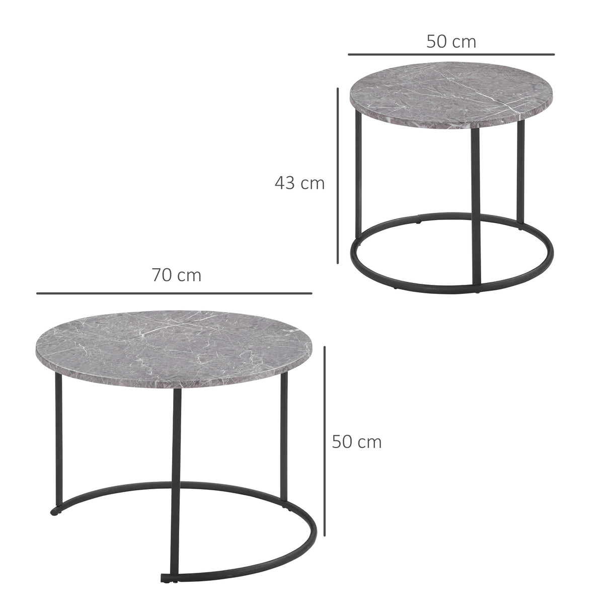 easycomfort easycomfort tavolini da salotto set 2 pezzi con piano effetto marmo in metallo nero