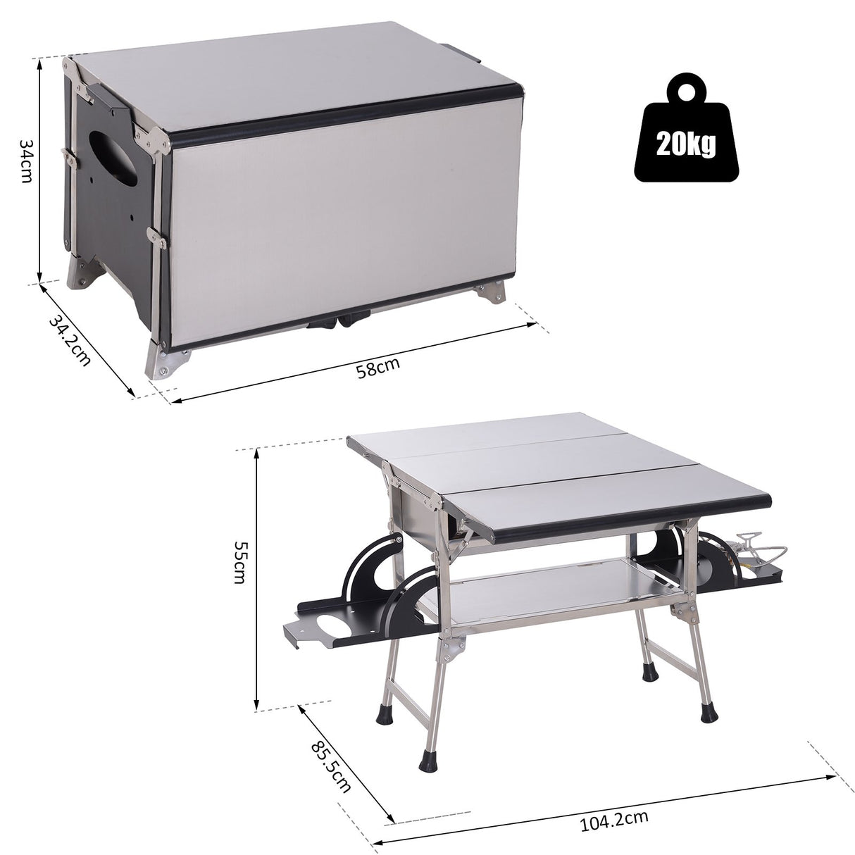 easycomfort easycomfort tavolino barbecue bbq portatile con fornello a gas pieghevole in alluminio argento 104 2x85 5x55cm ean 8055776916705