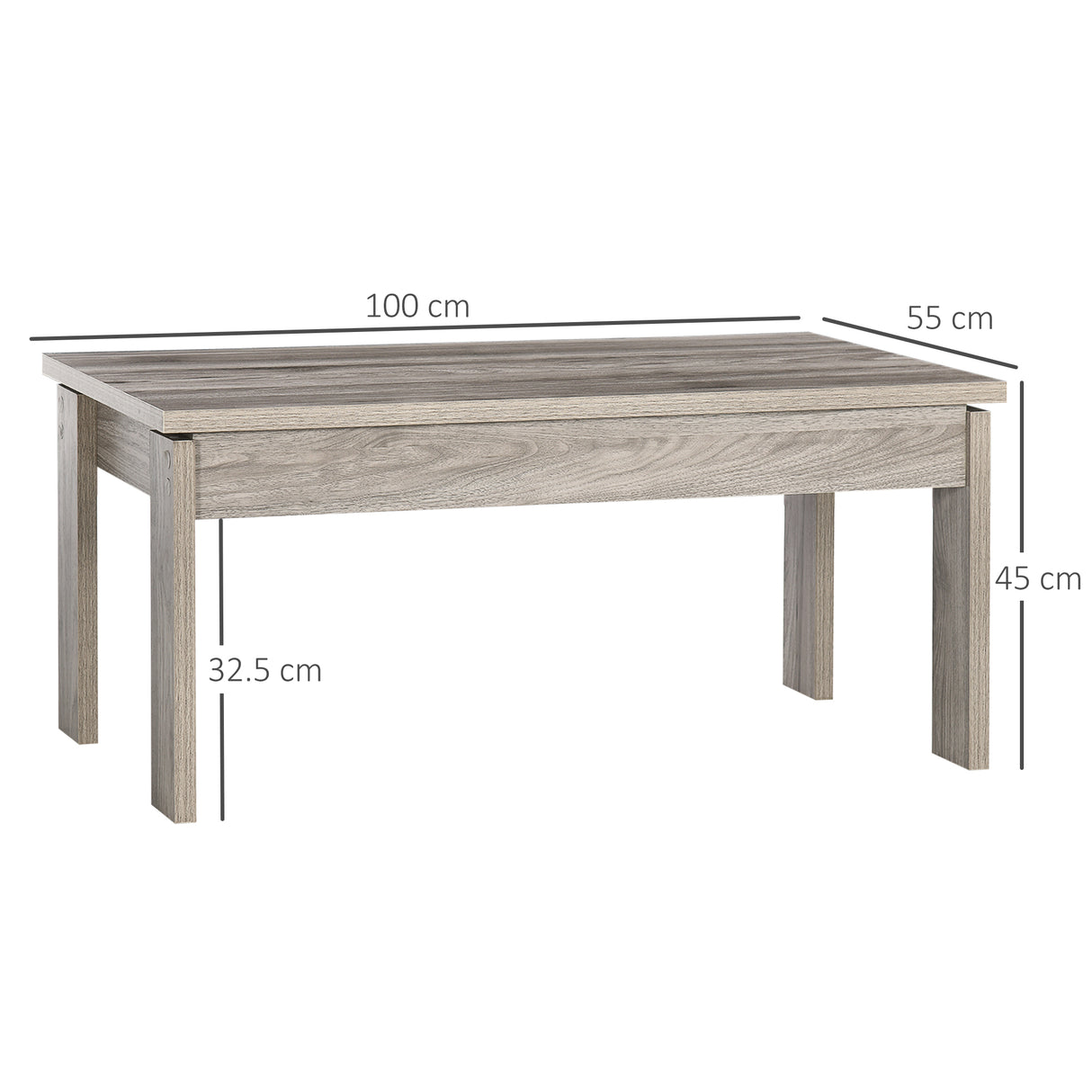 easycomfort easycomfort tavolino basso da caffe in truciolato grigio per soggiorno e studio con piano rettangolare e 4 gambe 100x55x45 cm