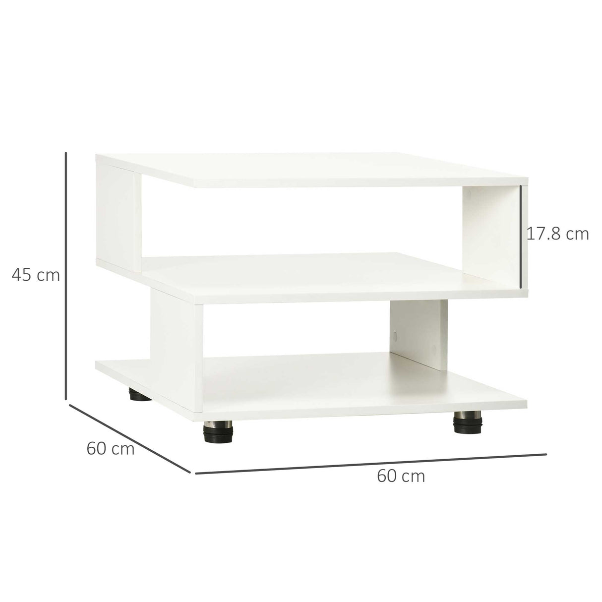 easycomfort easycomfort tavolino da caffe asimmetrico in legno con ripiani e piedini regolabili 60x60x45cm bianco
