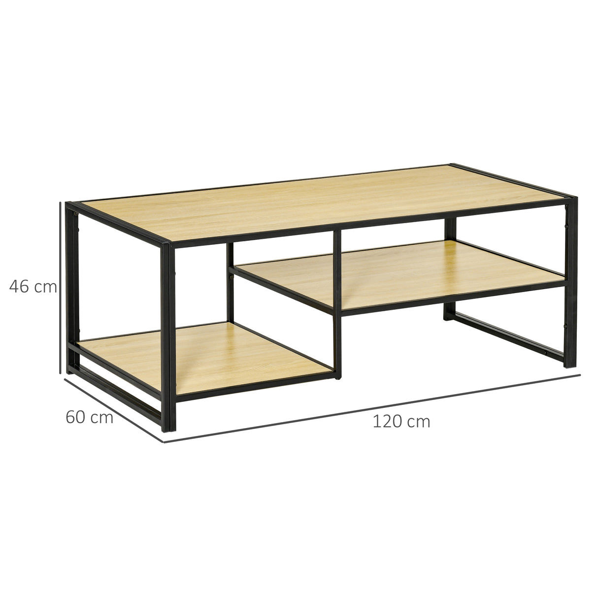 easycomfort easycomfort tavolino da caffe in stile industriale a 3 ripiani in mdf e acciaio 120x60x46cm