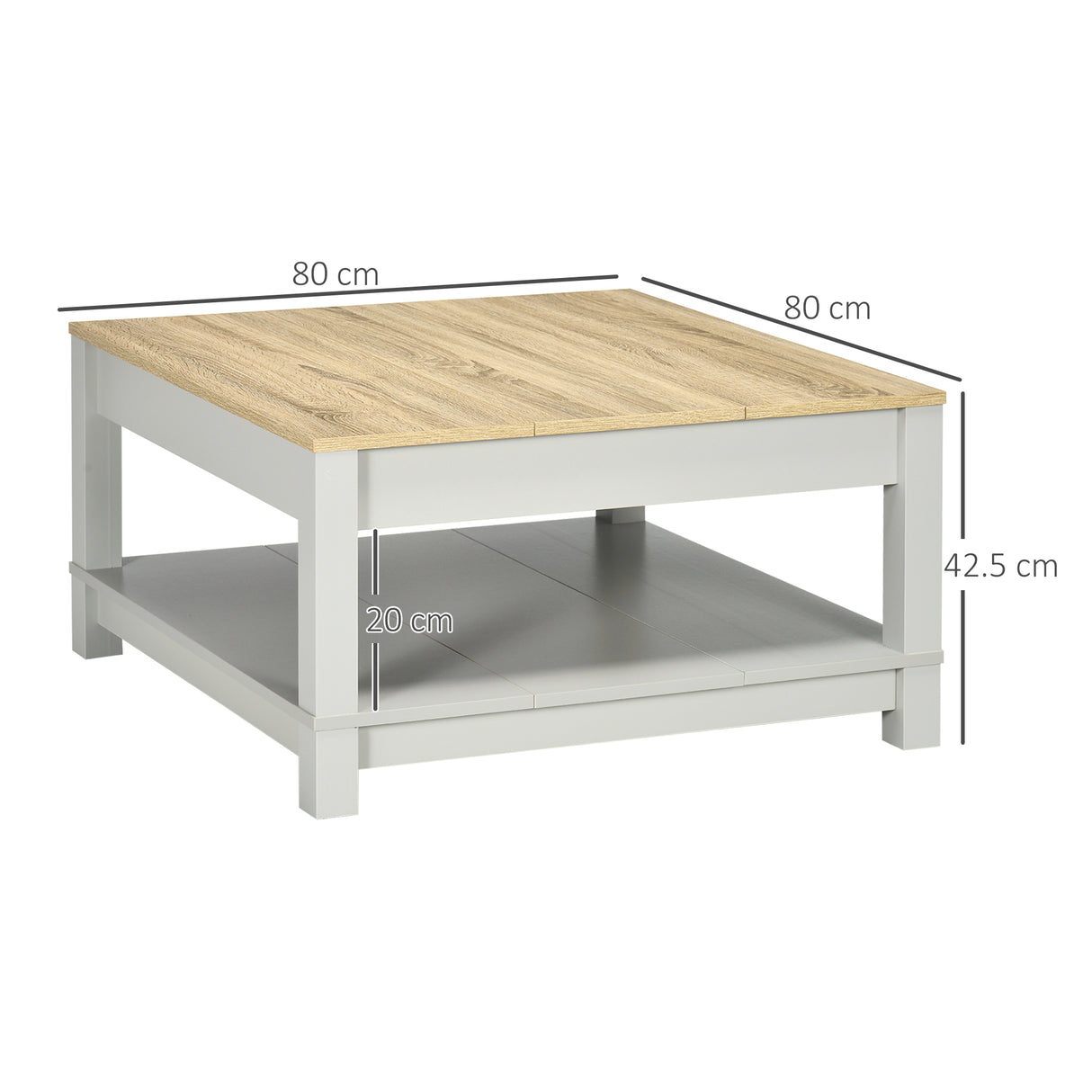 easycomfort easycomfort tavolino da caffe moderno in truciolato con ripiano aperto 80x80x42 5 cm grigio e color legno