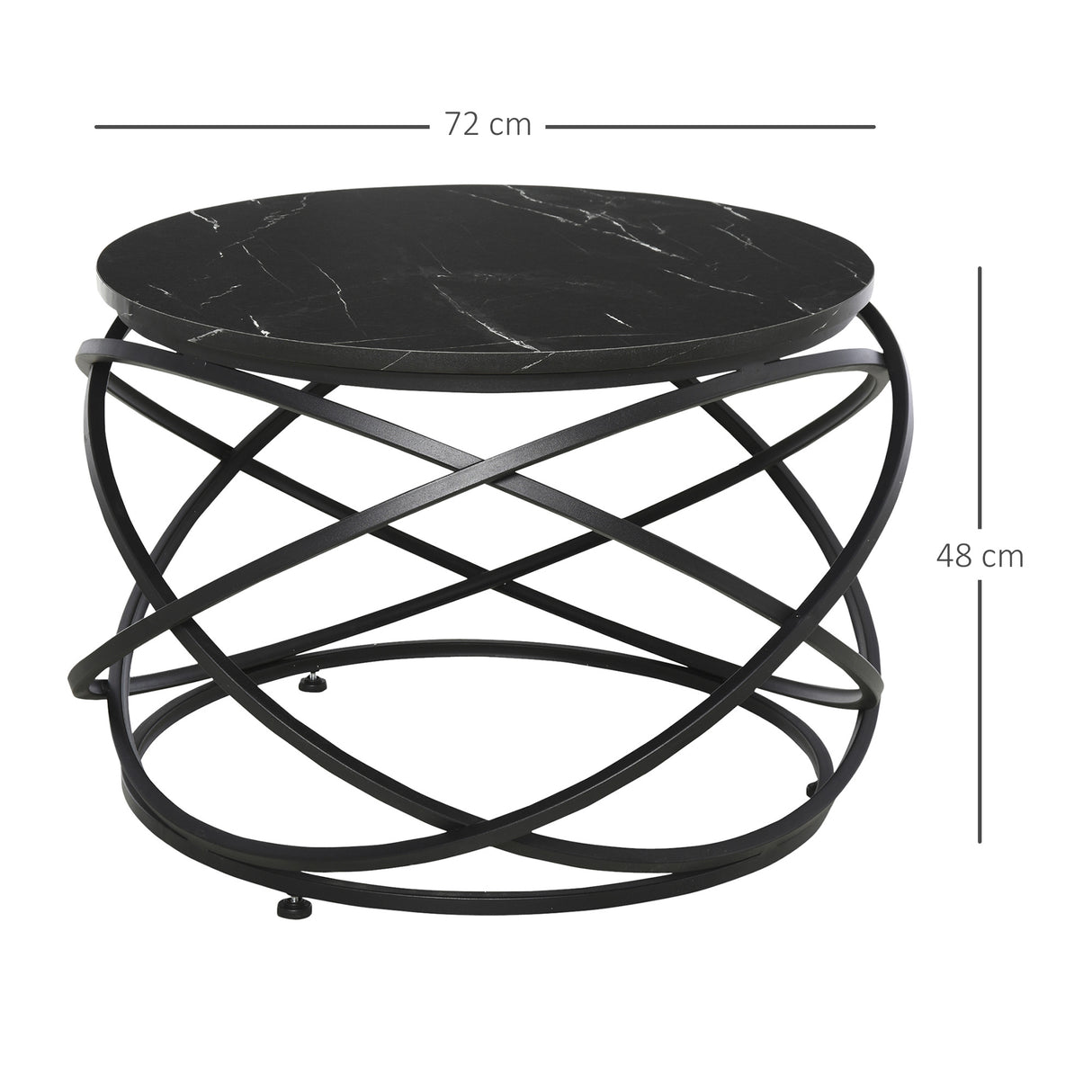 easycomfort easycomfort tavolino da caffe piano dappoggio rotondo con effetto marmo e struttura di design in metallo nero 72 x 48cm ean 8054144133317