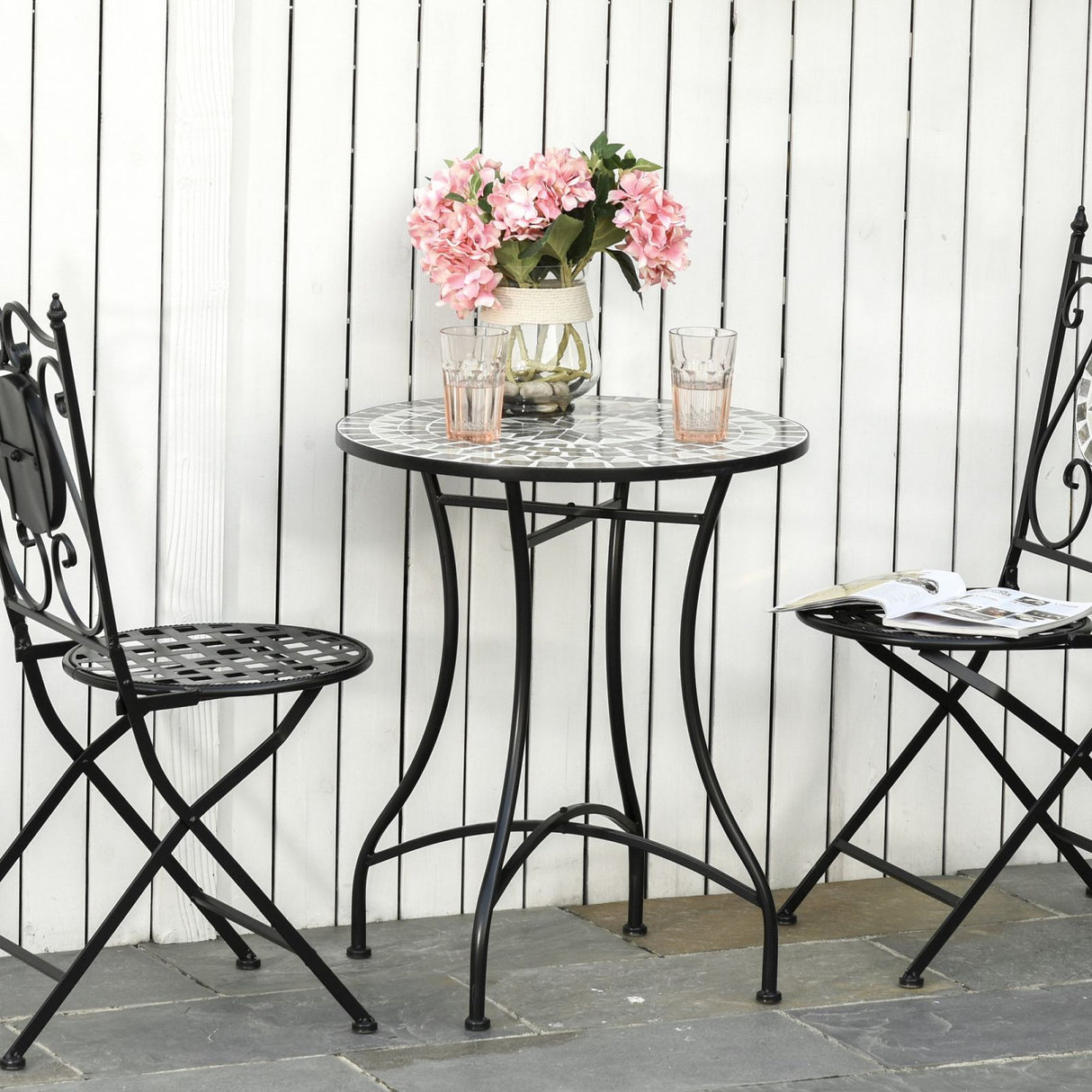 easycomfort easycomfort tavolino da giardino in metallo e ceramica tavolo da esterno per terrazzo o balcone 60x71cm nero ean 8054144135410