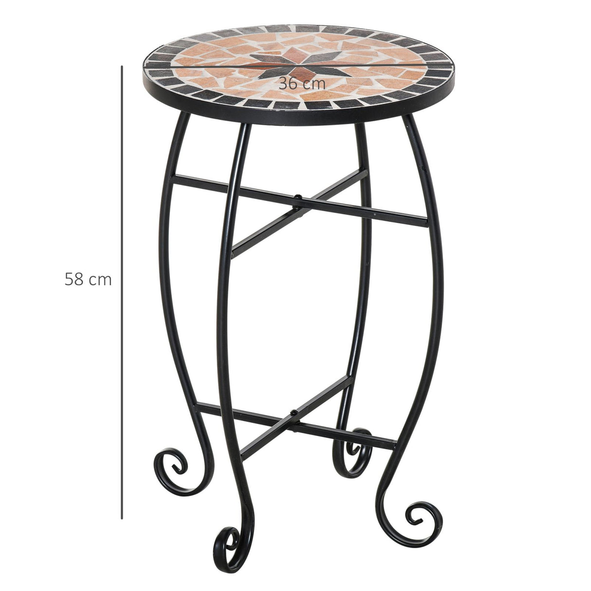 easycomfort easycomfort tavolino da giardino tavolo da esterno in metallo nero e ceramica nero e arancione 36 x 58cm ean 8054111849104