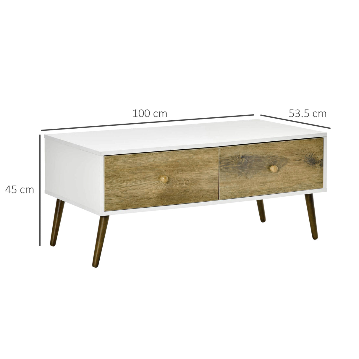 easycomfort easycomfort tavolino da salotto in stile nordico con 4 cassetti 100x53 3x45cm bianco e color legno