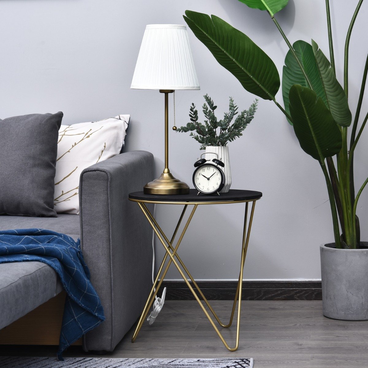 easycomfort easycomfort tavolino design geometrico moderno mdf e metallo 43x48cm nero e dorato ean 8054111841498