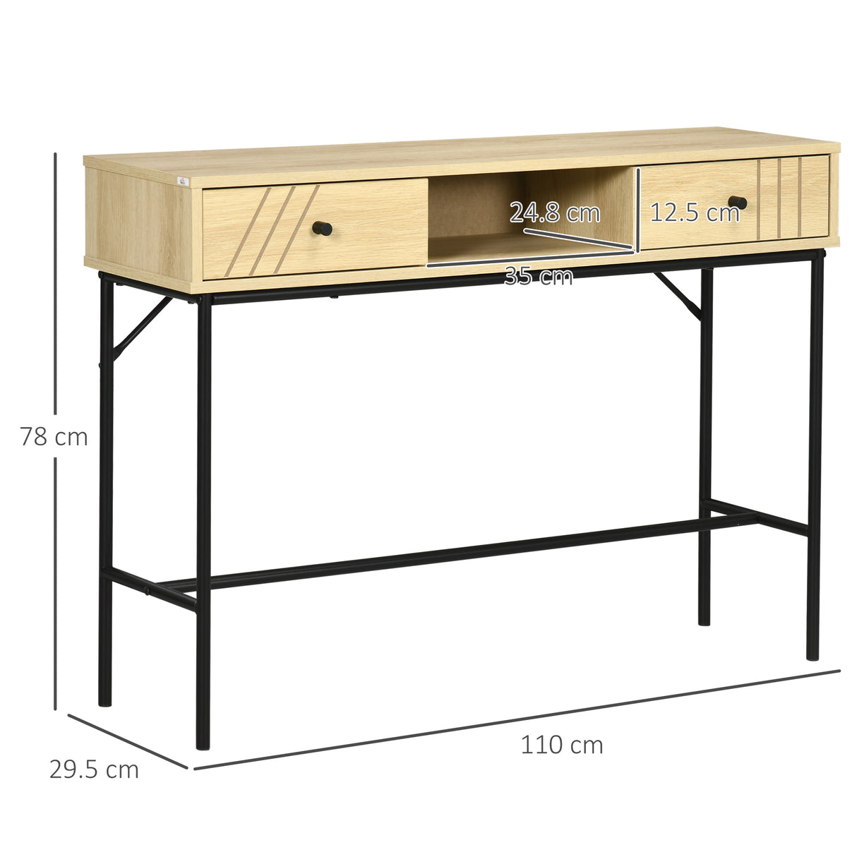 easycomfort easycomfort tavolo consolle in legno e metallo stile industriale con 2 cassetti 110x29 5x78cm naturale