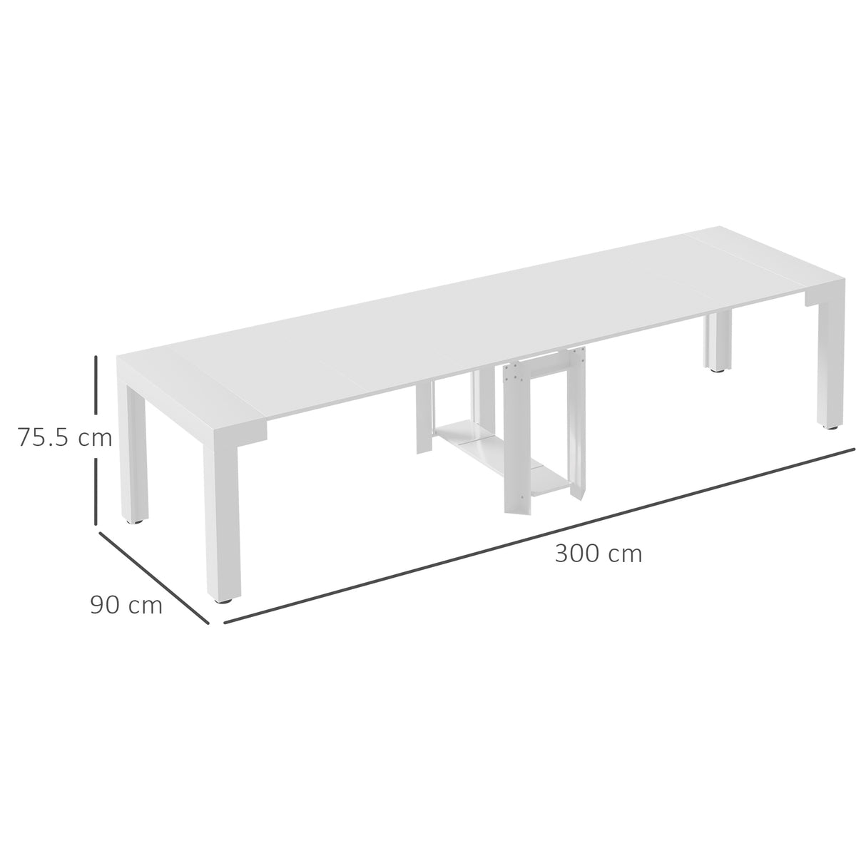 easycomfort easycomfort tavolo da pranzo allungabile da 8 10 persone in legno e metallo 45 300x90x75 5 cm bianco lucido