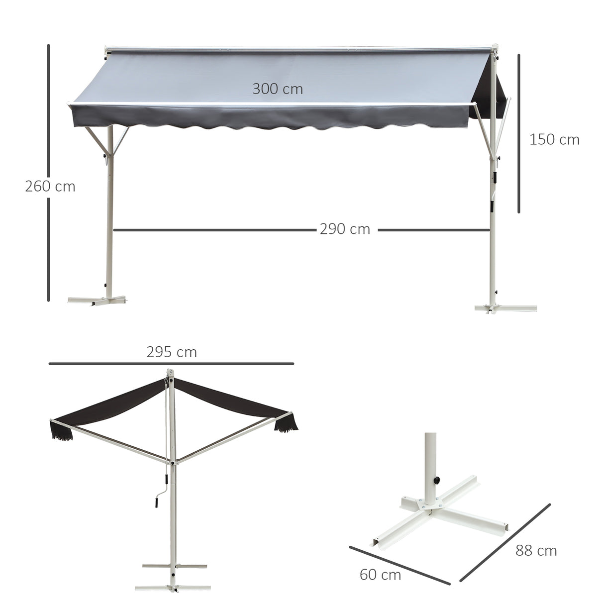 easycomfort easycomfort tenda da sole a caduta autoportante apertura con manovella e inclinazione regolabile 295x294cm grigio