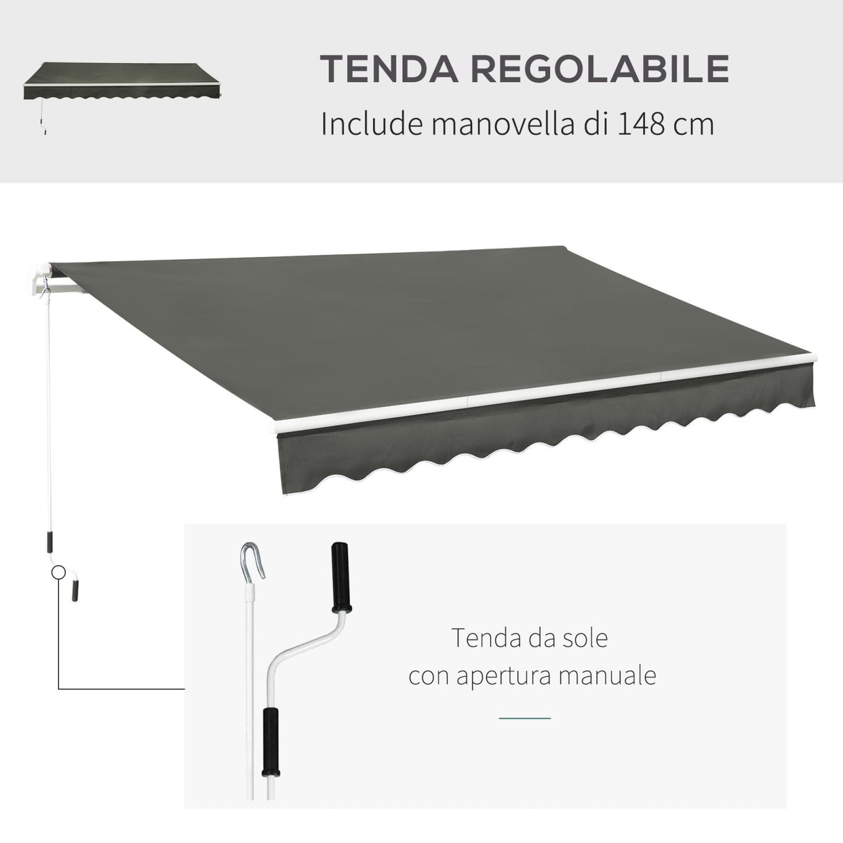 easycomfort easycomfort tenda da sole per esterno a bracci con manovella 3 5x2 5m grigio ean 8055776913520