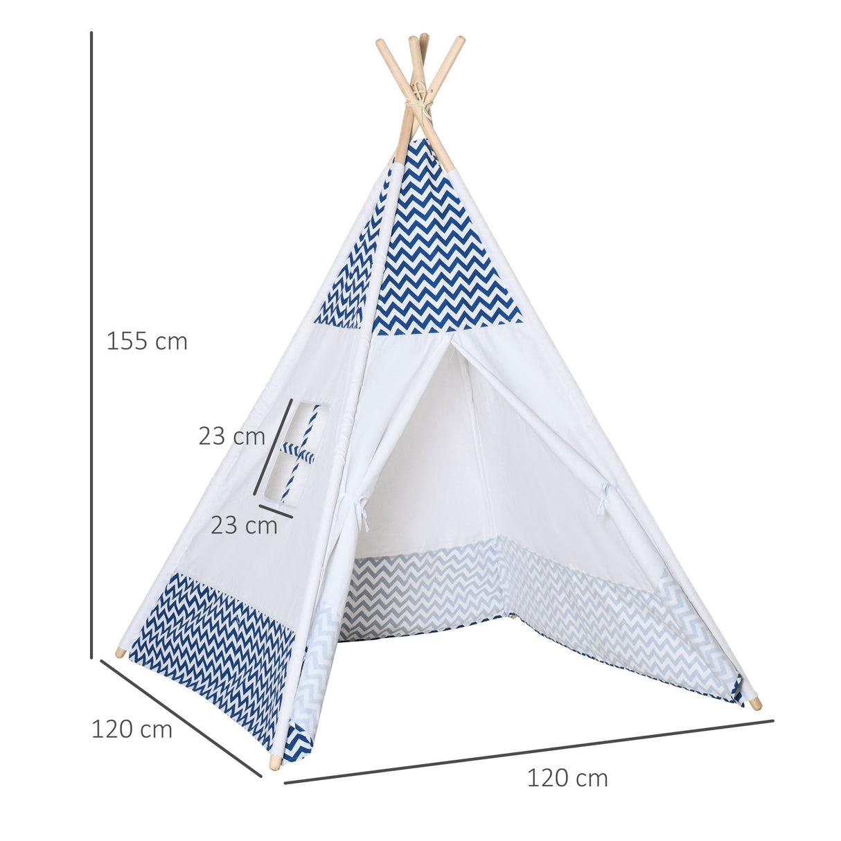 easycomfort easycomfort tenda indiana per bambini teepee in tessuto e legno con finestra eta 3 6 anni 120x120x155cm bianco e blu