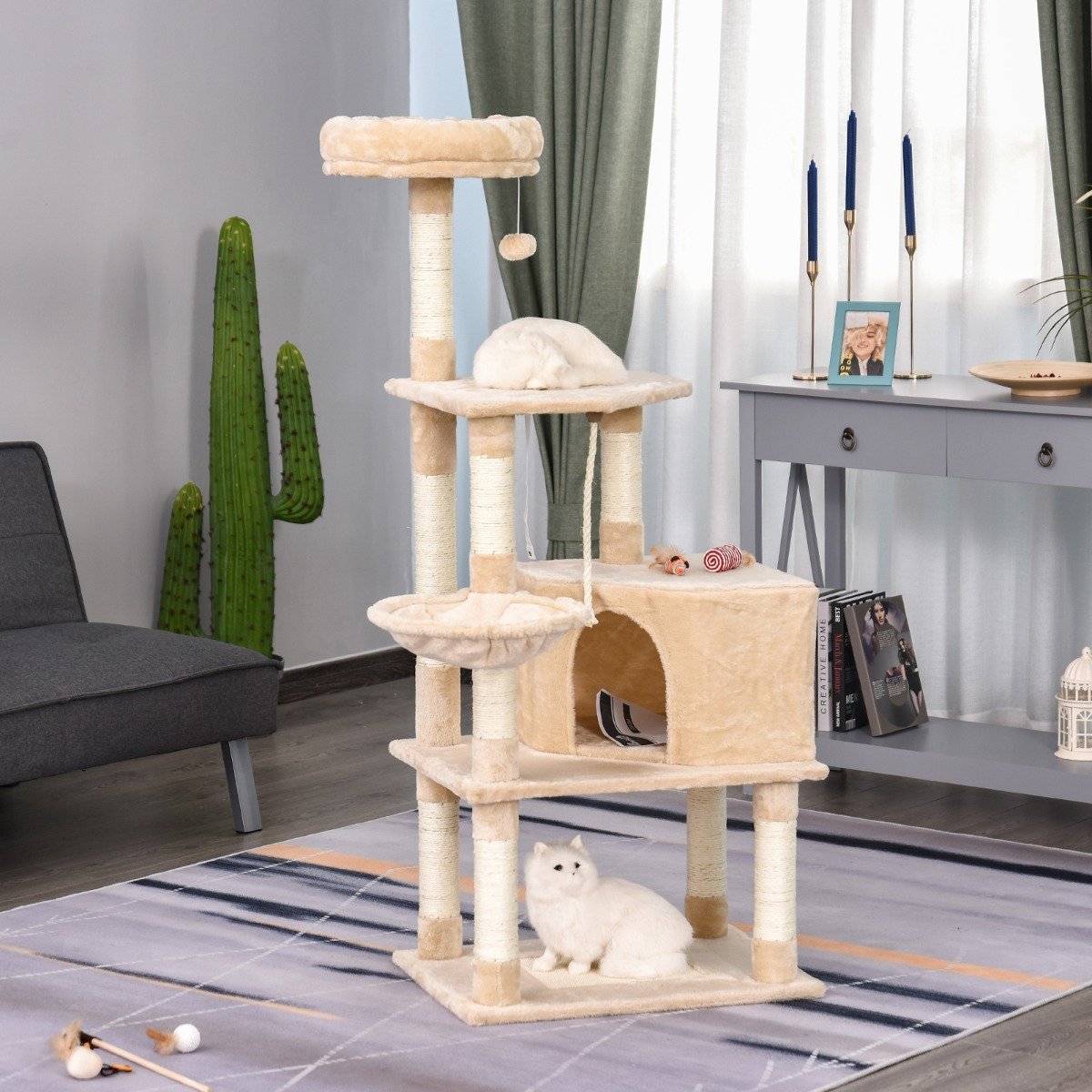 easycomfort easycomfort tiragraffi a colonna per gatti con 4 livelli cuccia lettini sospesi e pali in corda sisal beige ean 8054144132266