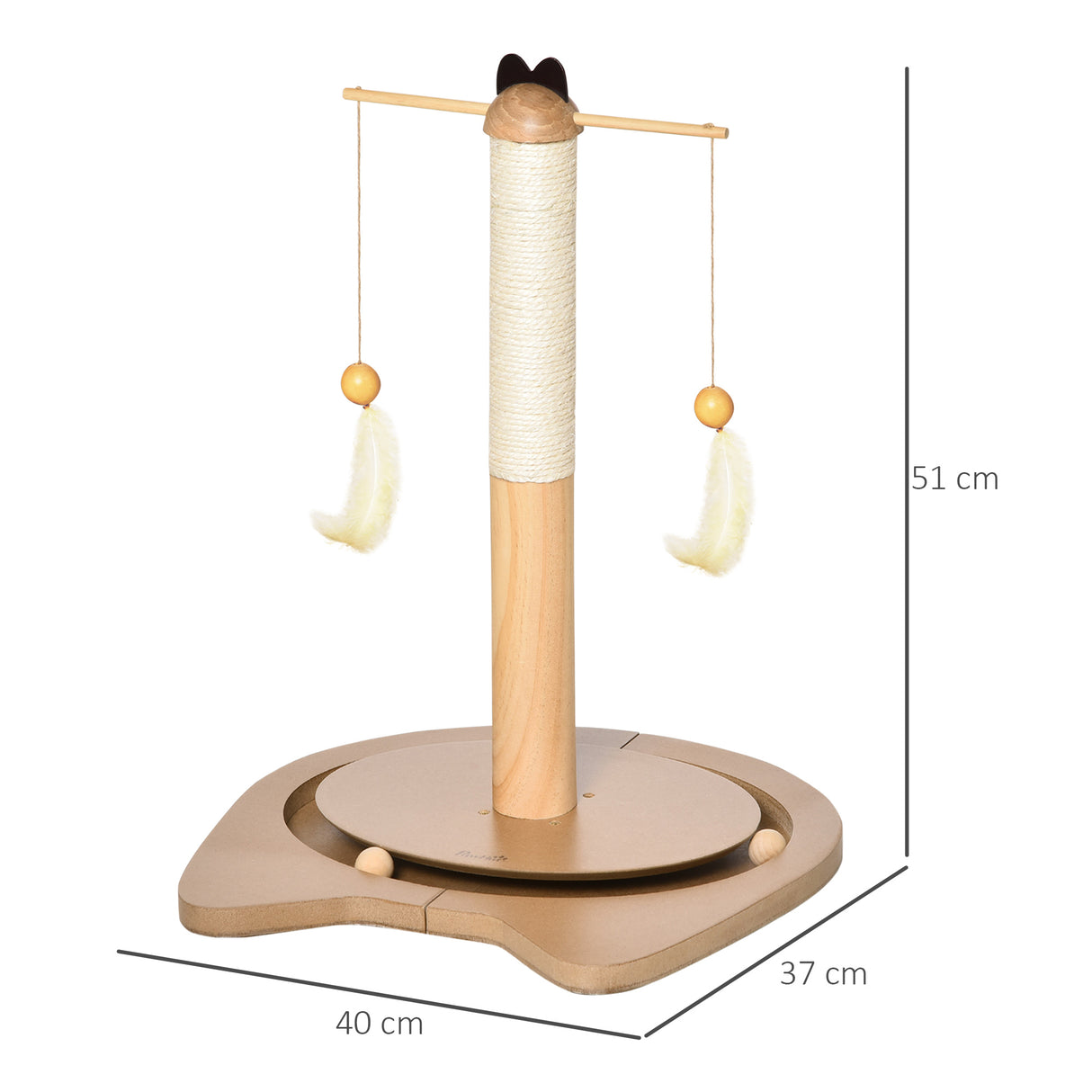 easycomfort easycomfort tiragraffi per gattini fino 5kg con piume palline e accessori in legno 40x37x51cm marronebeige