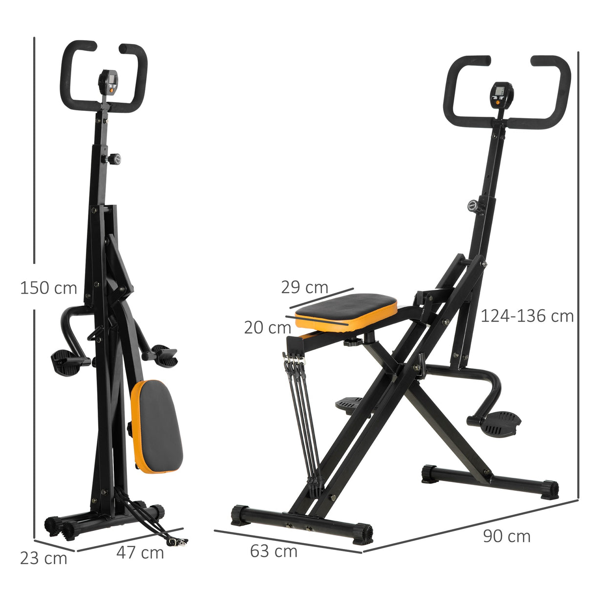easycomfort easycomfort total crunch fitness pieghevole con monitor lcd e seduta regolabile in acciaio e pu 90x63x124 136 cm