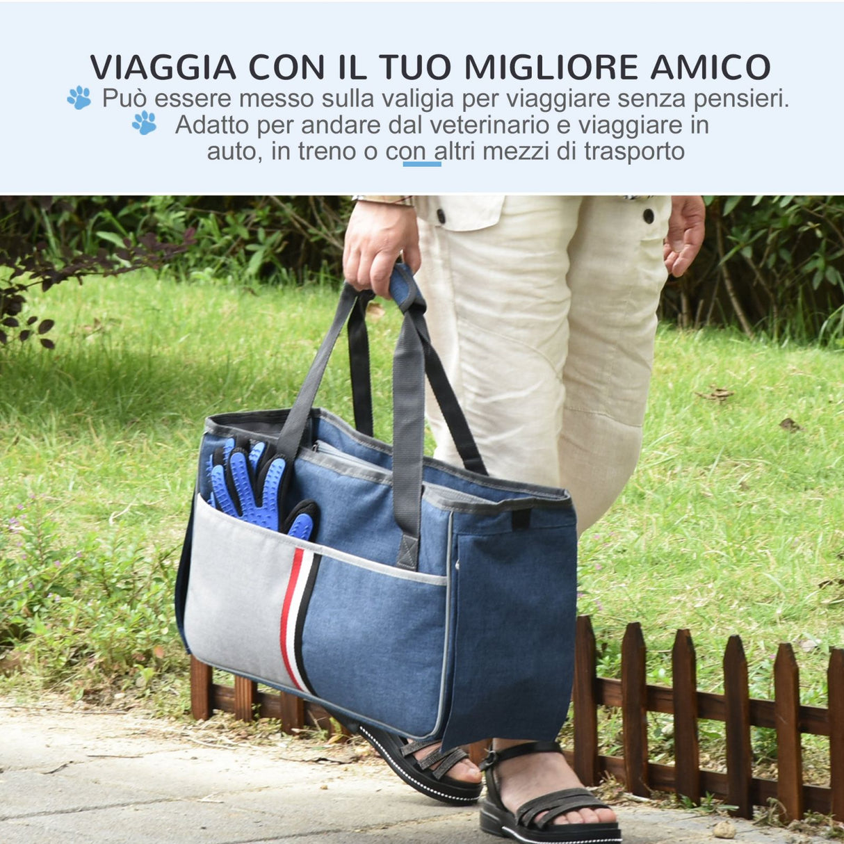 easycomfort easycomfort trasportino per cani e gatti in oxford cuscino rimovibile e lavabile con rete traspirante 47x20x28cm blu