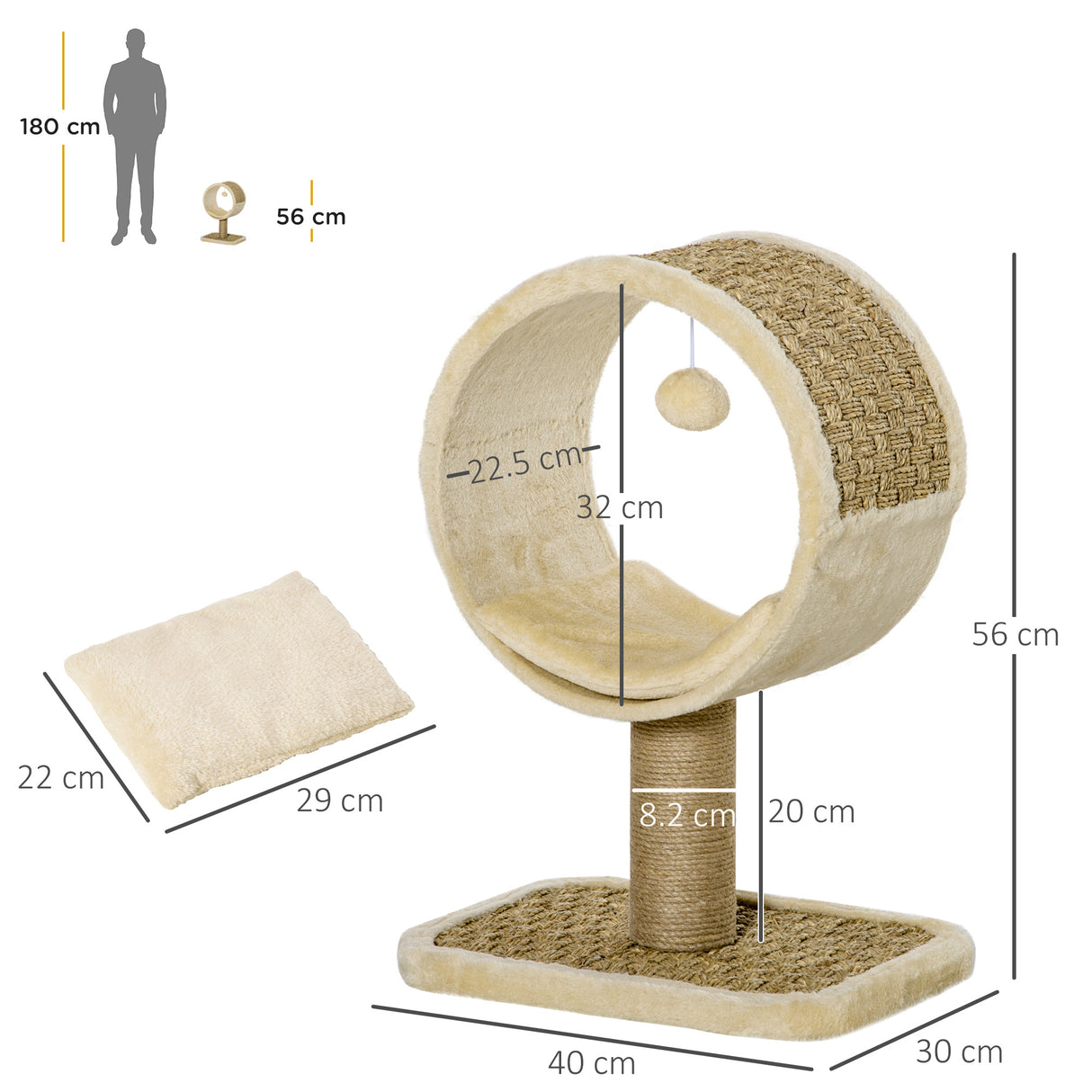 easycomfort easycomfort tunnel tiragraffi per gatti con cuscino e rivestimento in peluche palo in juta 40x30x56cm