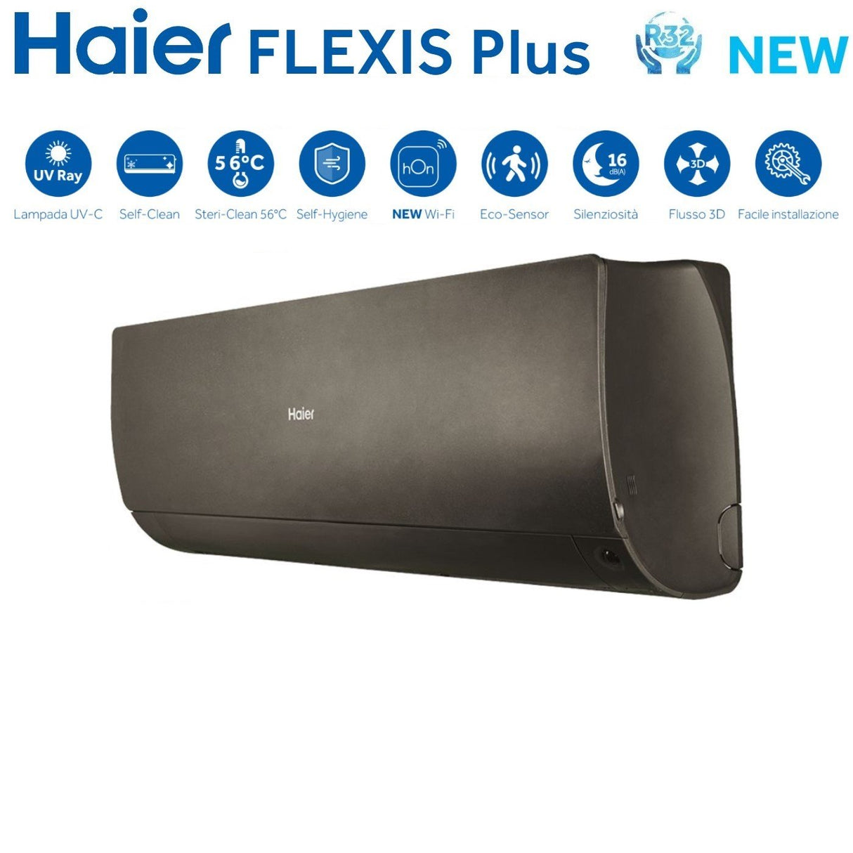 haier climatizzatore condizionatore haier dual split inverter serie flexis plus black 1215 con 2u50s2sm1fa r 32 wi fi integrato colore nero 1200015000 ean 8059657012203