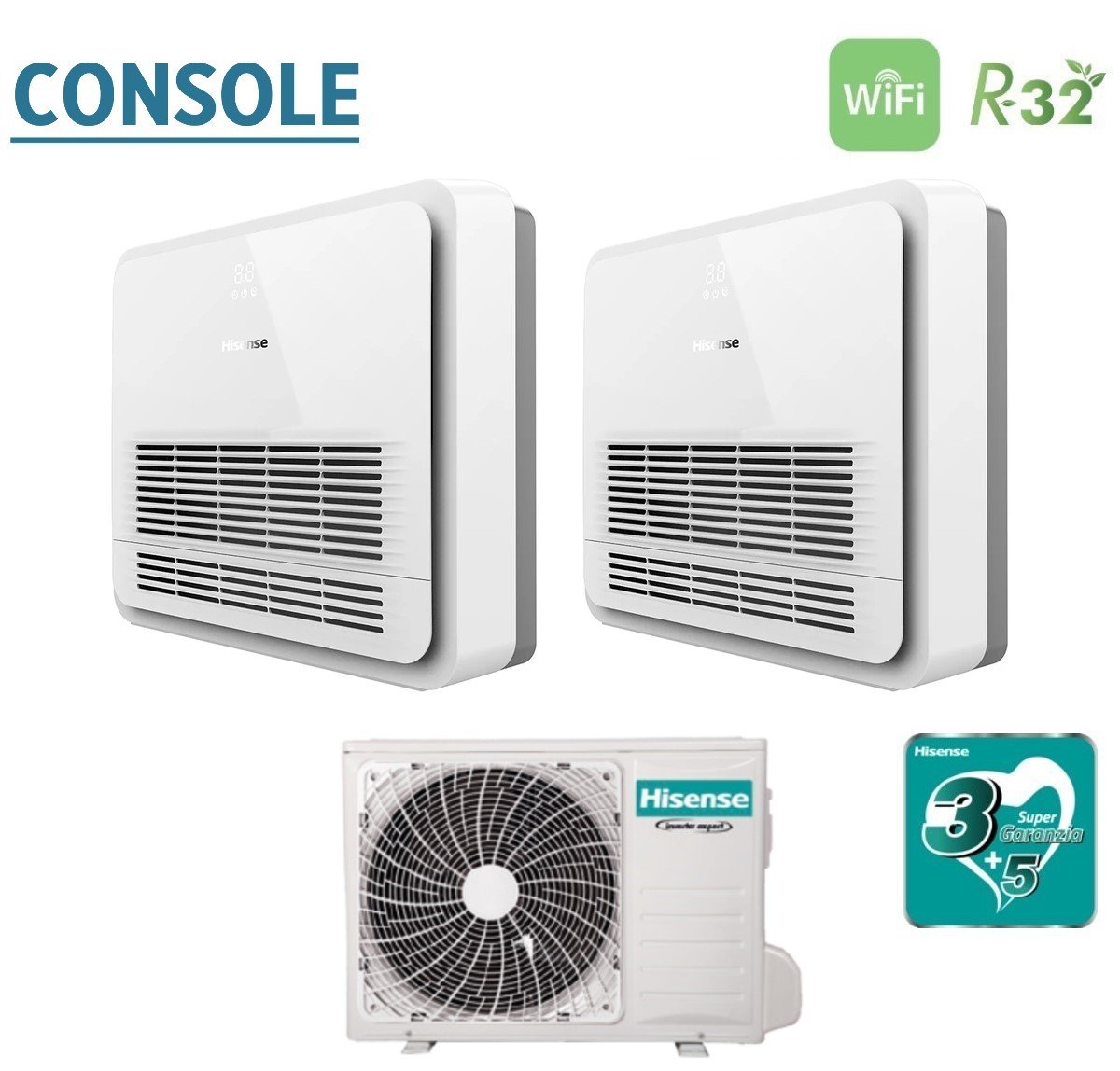 hisense climatizzatore condizionatore hisense dual split console 99 con 2amw42u4rgc r 32 wi fi optional telecomando di serie incluso 90009000