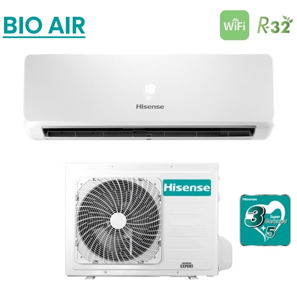 hisense climatizzatore condizionatore hisense inverter serie bio air 12000 btu tdve120ag tdve120aw r 32 wi fi integrato classe aa