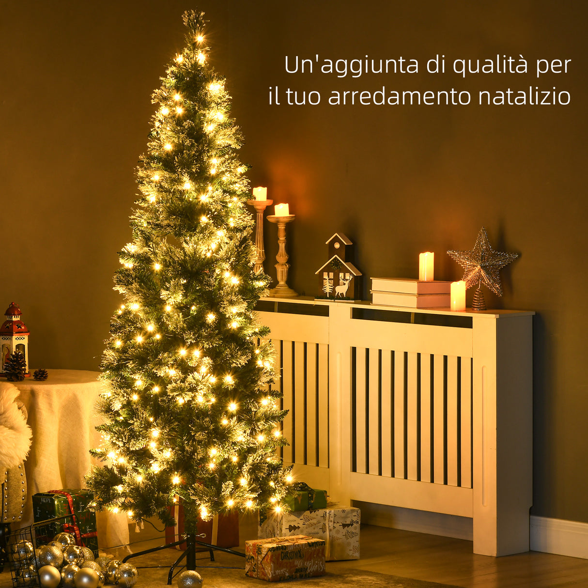 easycomfort easycomfort albero di natale 180cm innevato con 240 luci led e 618 rami con base in acciaio