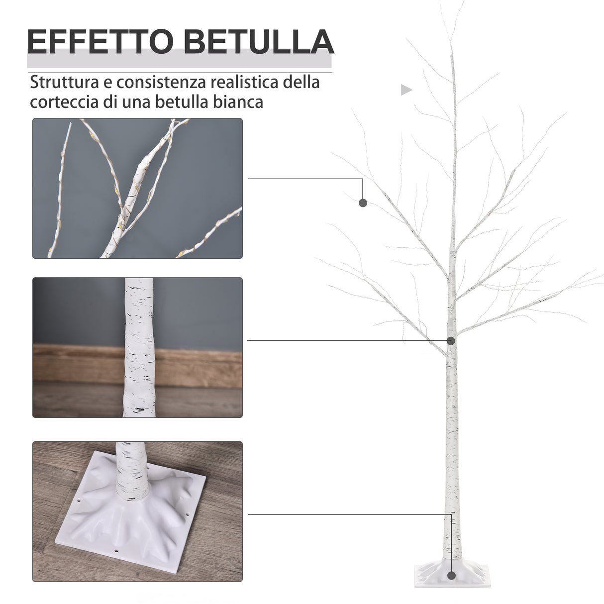 easycomfort easycomfort albero di natale bianco con luci led base quadrata e cavo di alimentazione in acciaio e pp 20x20x150
