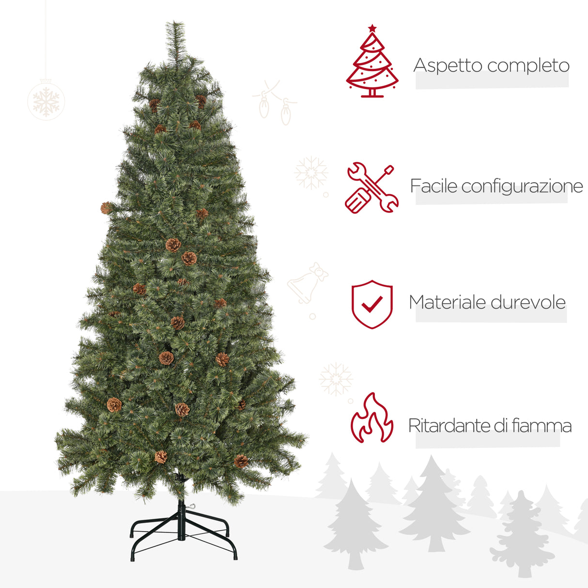 easycomfort easycomfort albero di natale da 180cm con pigne decorative base in metallo e 450 rami per interni verde