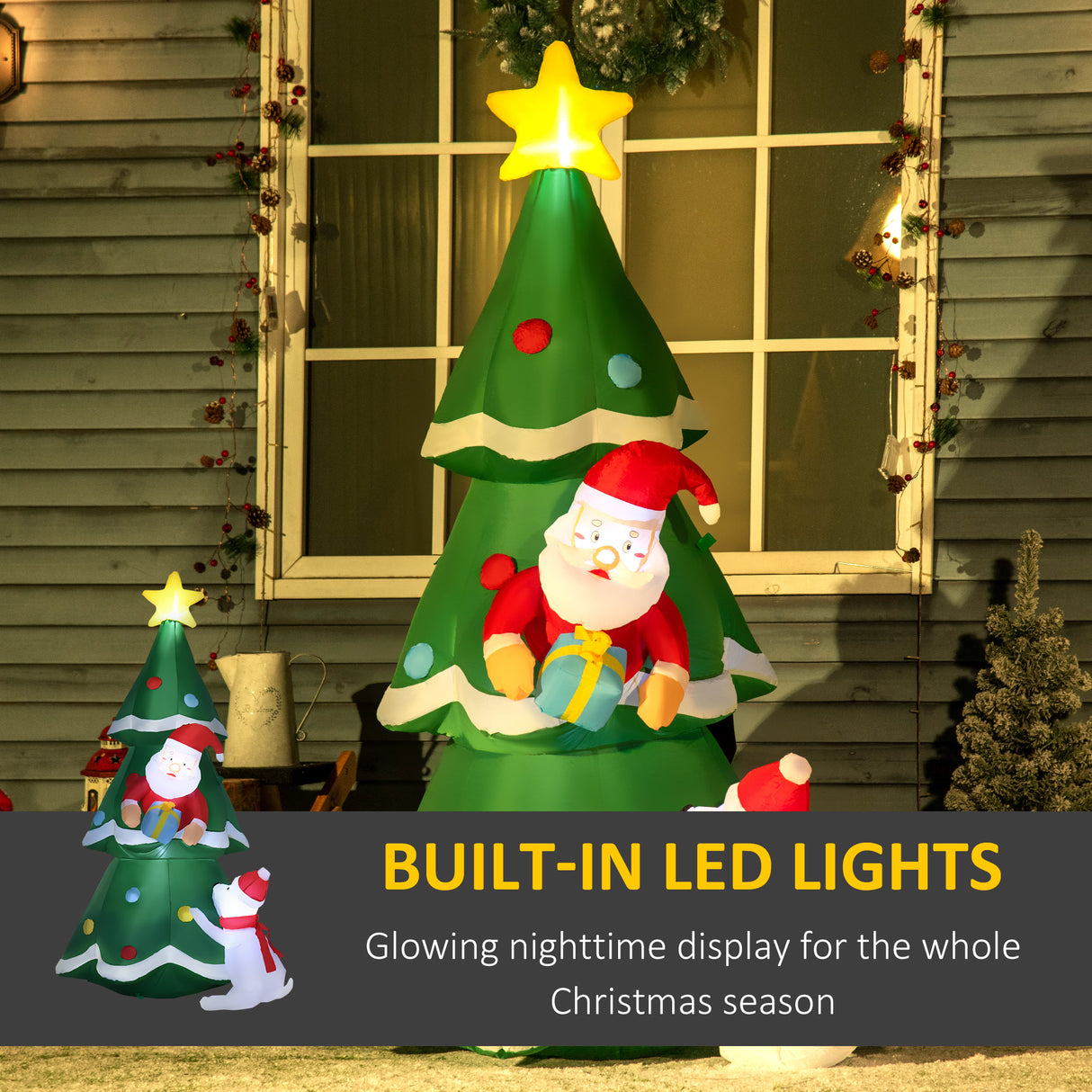 easycomfort easycomfort albero di natale gonfiabile con babbo natale e cagnolino luci led e gonfiatore incluso 112x80x180cm