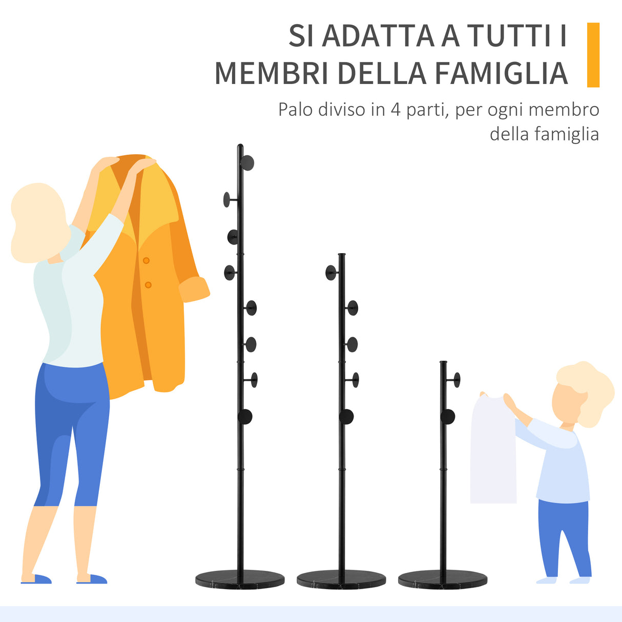 easycomfort easycomfort appendiabiti da terra con 8 ganci attaccapanni per ingresso e camera da letto in acciaio con base in marmo 35x35x170cm nero