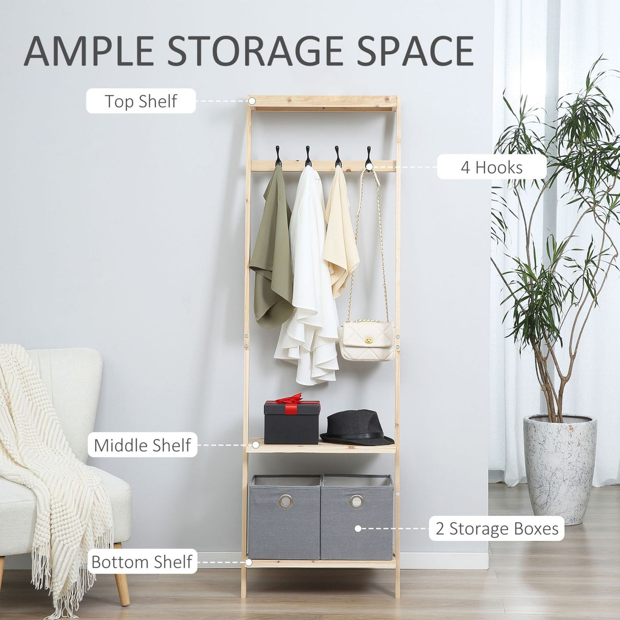 easycomfort easycomfort appendiabiti multifunzione per ingresso e camera da letto legno naturale