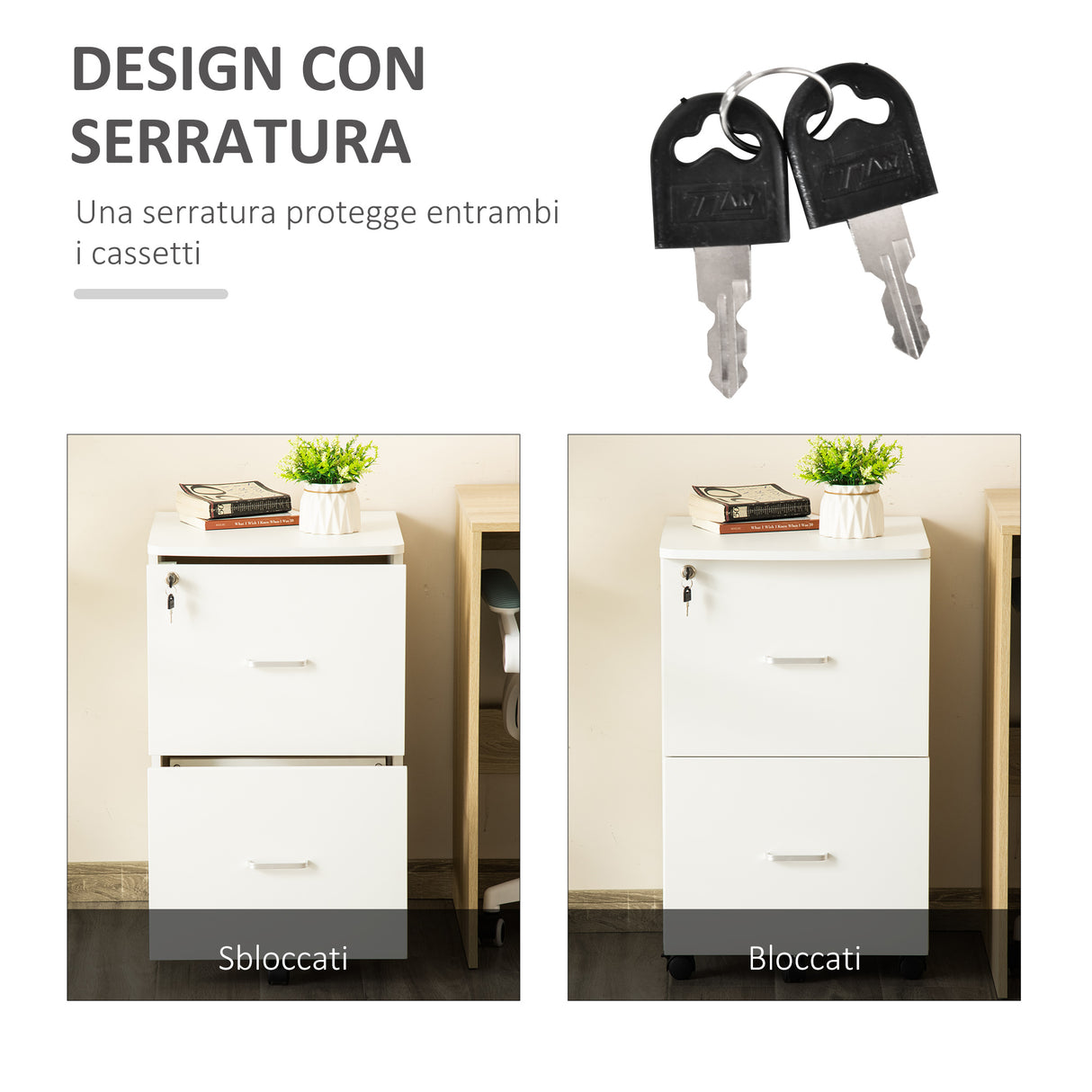 easycomfort easycomfort armadietto da ufficio con 2 cassetti e 5 ruote schedario in mdf e truciolato 43x45x72 cm bianco