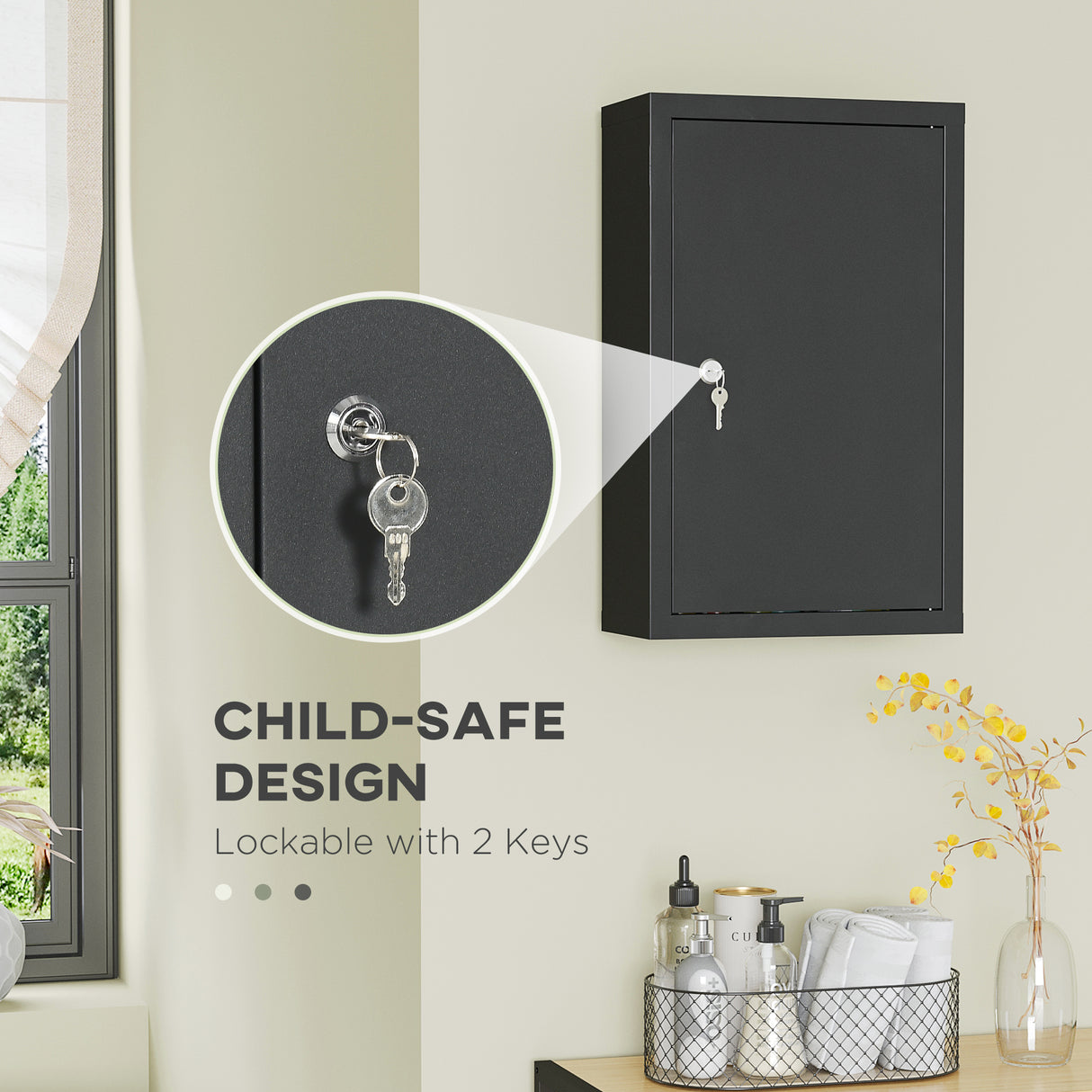 easycomfort easycomfort armadietto medicinali con 3 mensole e blocco con chiavi in acciaio 30x14x46cm nero