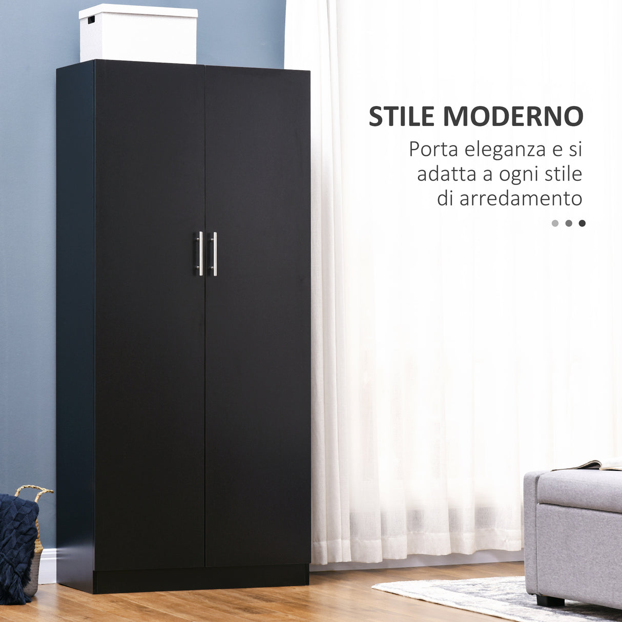 easycomfort easycomfort armadio 2 ante moderno con 4 ripiani guardaroba in legno mdf 80x40x180cm nero