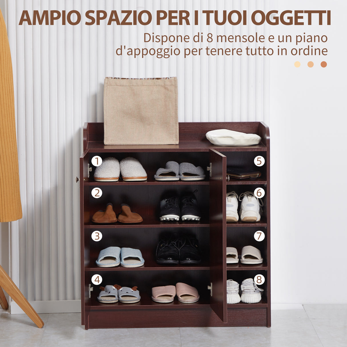 easycomfort easycomfort armadio scarpiera moderno e salvaspazio in legno per 12 paia con 4 ripiani aperti 83x30x90 cm color caffe