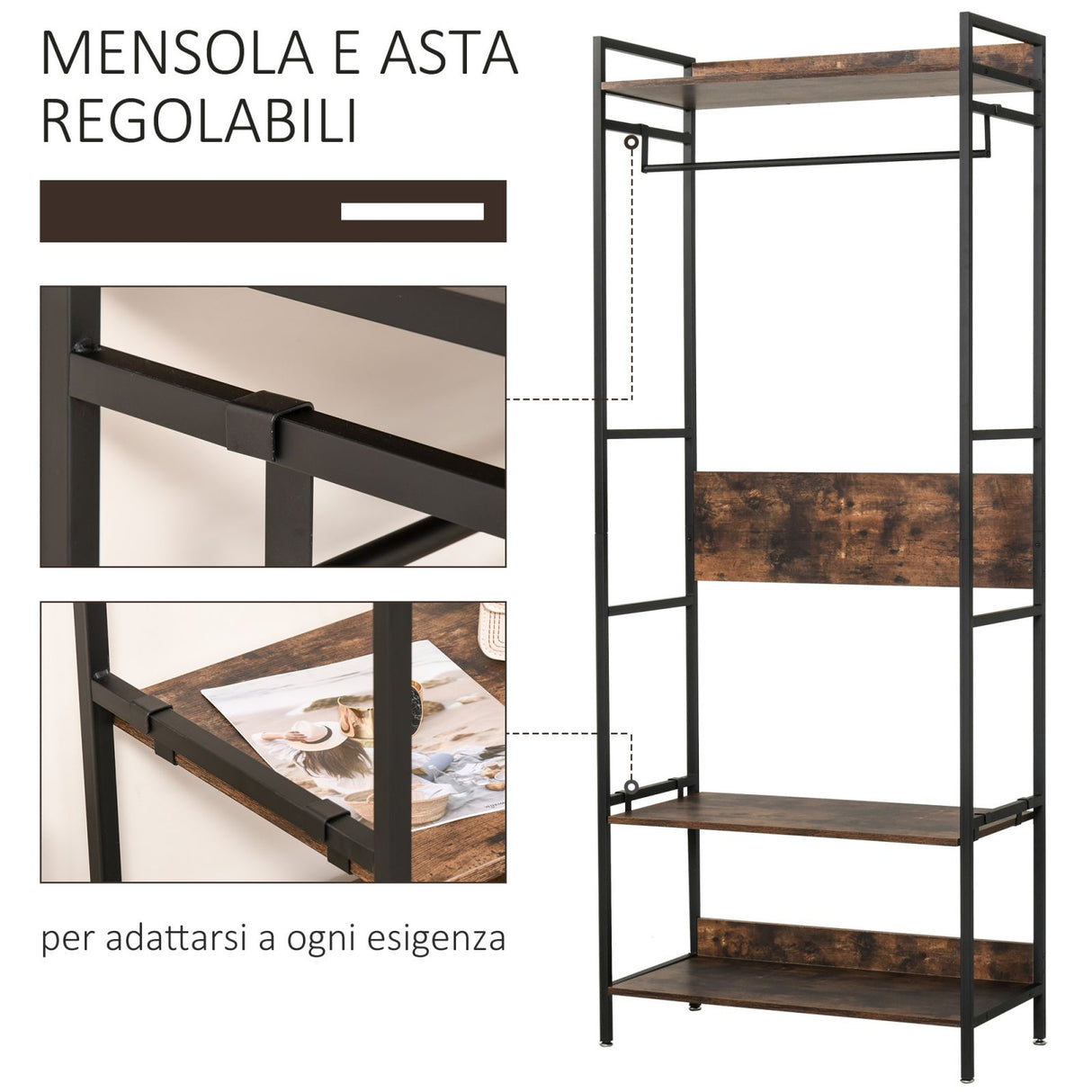 easycomfort easycomfort attaccapanni a muro con scarpiera e mensole stile industriale 80x40x200cm ean 8054144136806