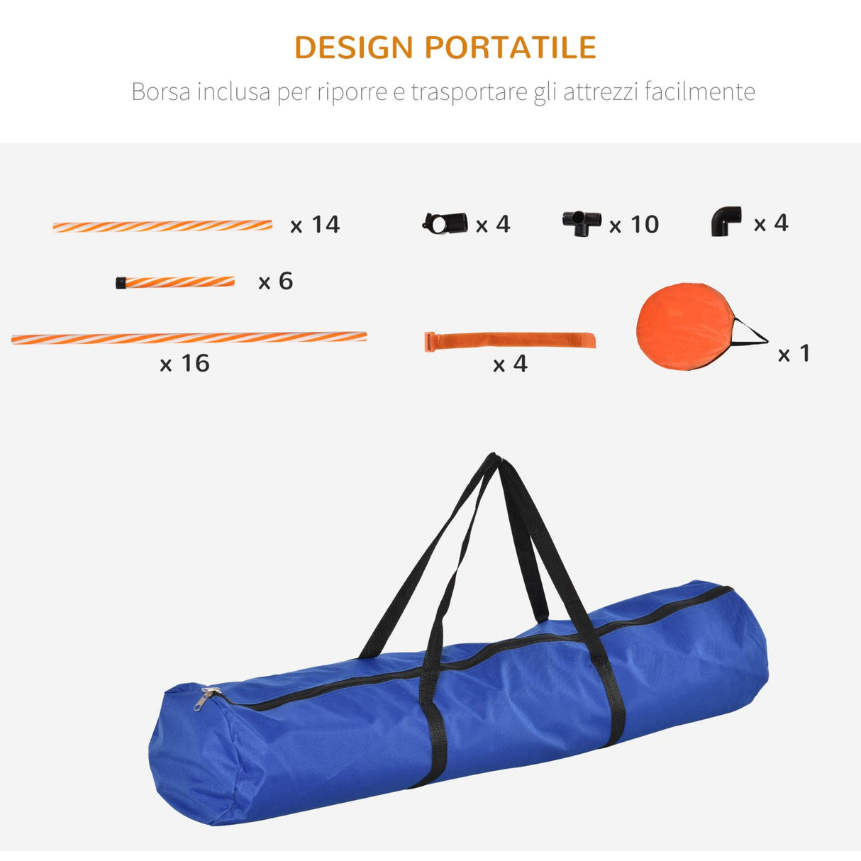 easycomfort easycomfort attrezzi agility dog set percorso completo 5 pezzi slalom ostacolo e tunnel arancione