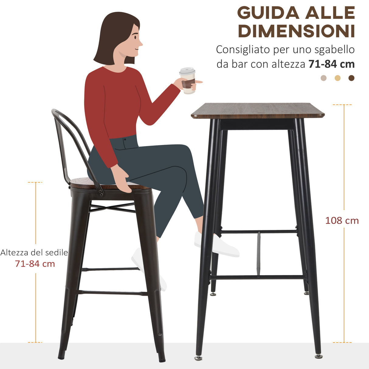 easycomfort easycomfort bancone bar stile industriale per 4 persone in legno e acciaio 118x58x108cm marrone e nero