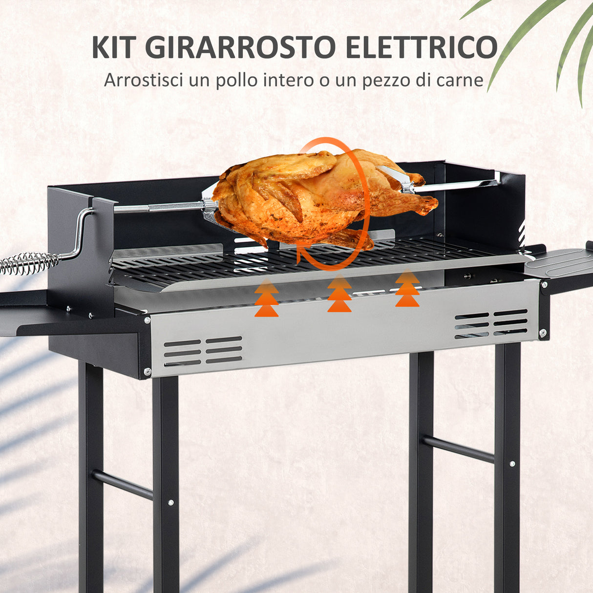 easycomfort easycomfort barbecue a carbone con griglia girarrosto e mensole pieghevoli 118x32x90cm