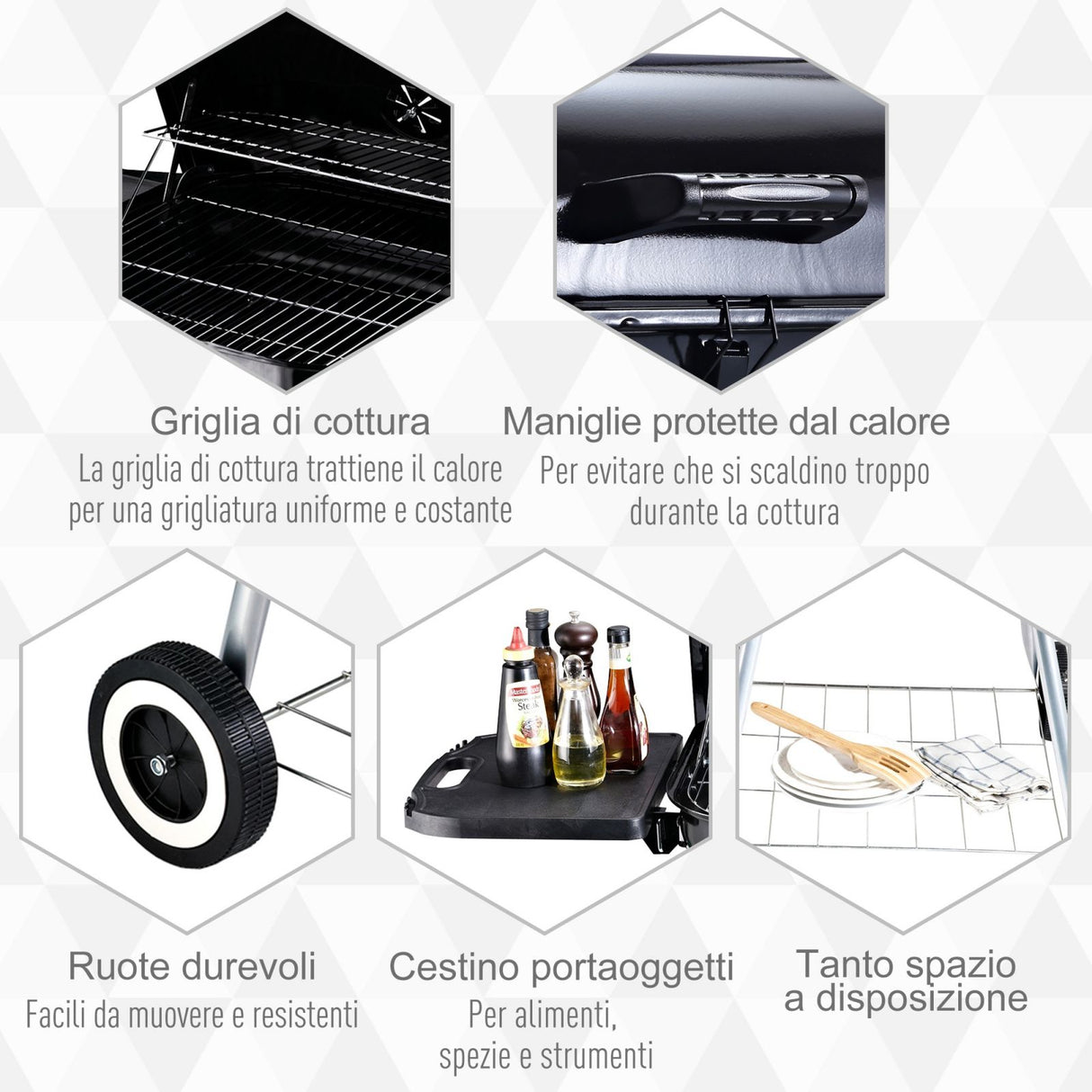 easycomfort easycomfort barbecue a carbonella con 2 griglie ripiano laterale e coperchio in metallo nero ean 8054144132969