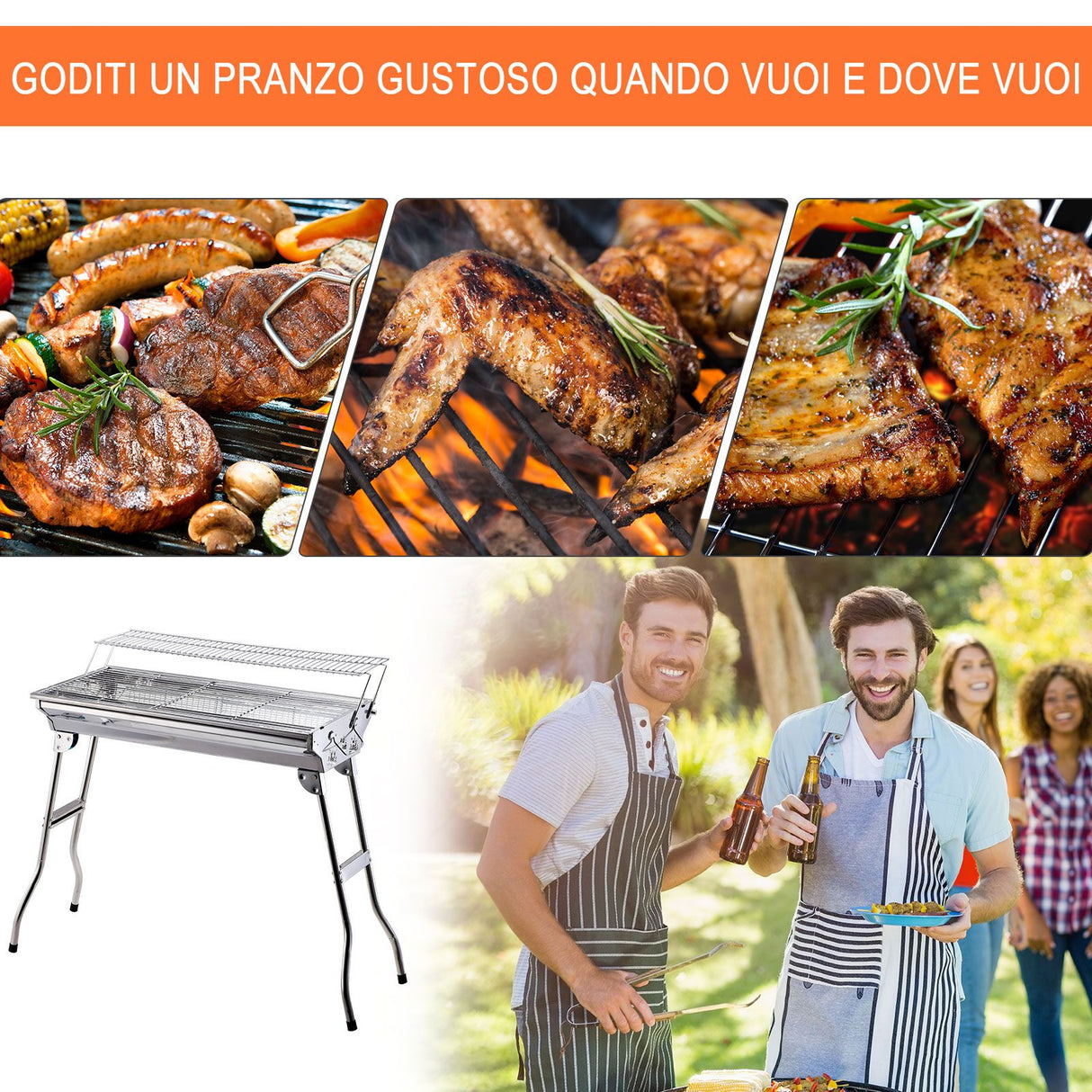 easycomfort easycomfort barbecue acciaio inox gambe pieghevoli 2 griglie 100 x 43 x 68 cm ean 8054144135465