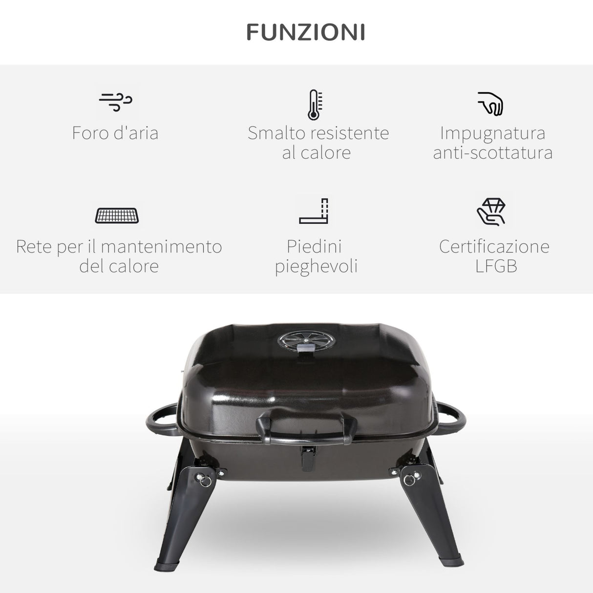 easycomfort easycomfort barbecue bbq grill da tavolo a carbonella portatile pieghevole ferro nero 59x43x36 cm ean 8054111843485
