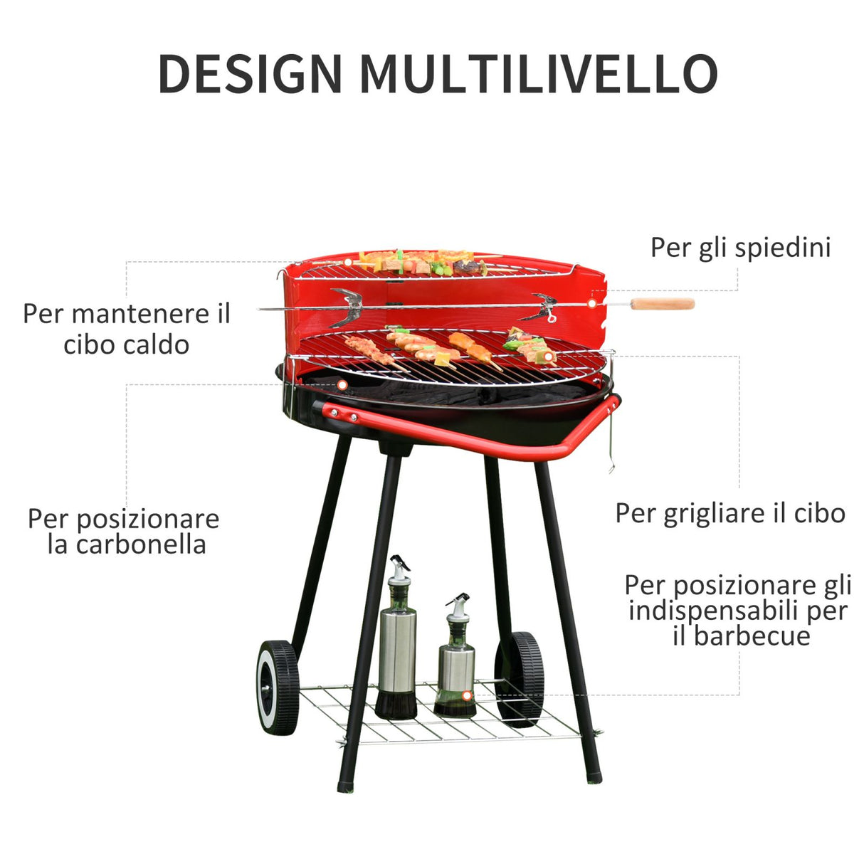 easycomfort easycomfort barbecue grill a carbone altezza regolabile con ruote nero e rosso 67 x 51 x 82 cm ean 8054111844222