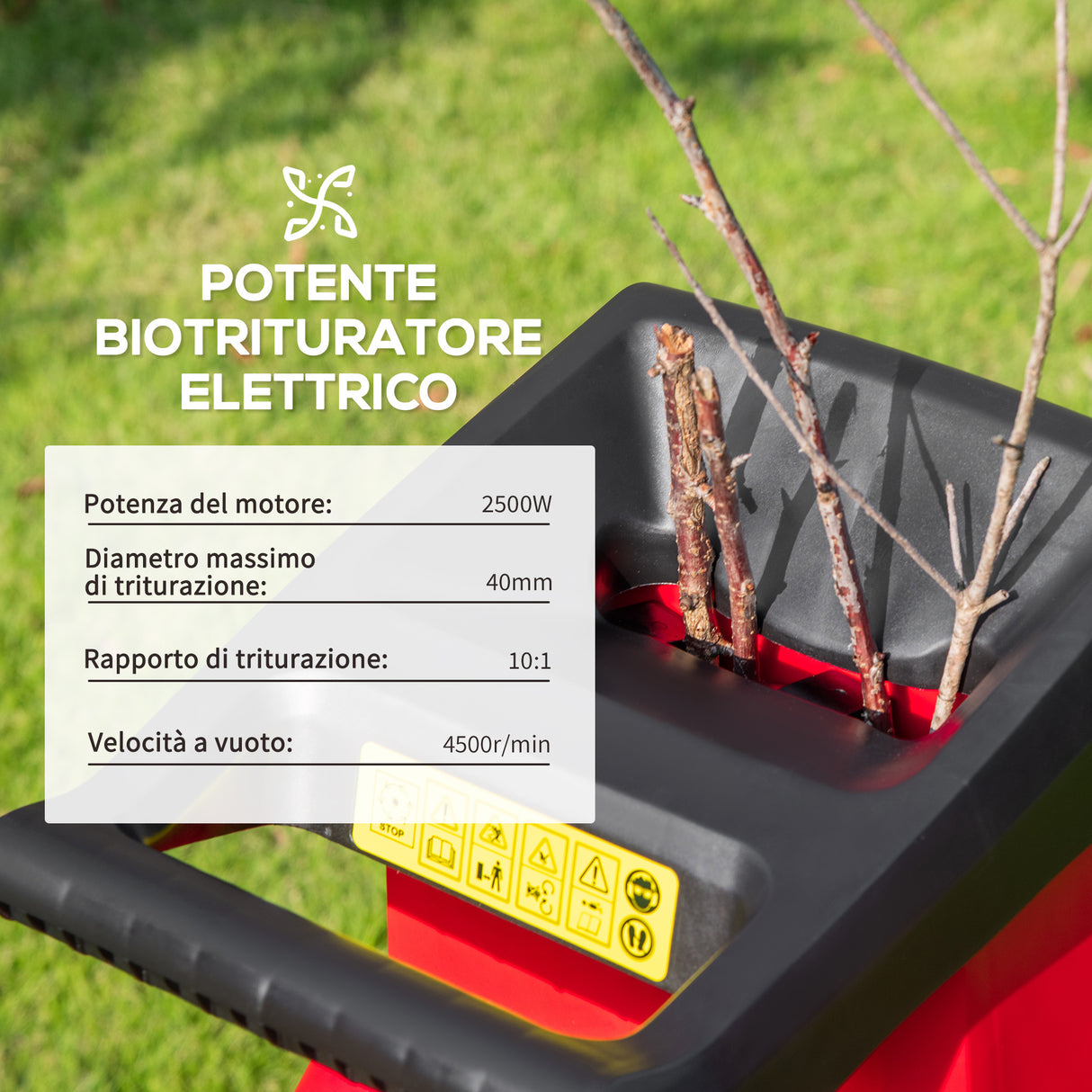 easycomfort easycomfort biotrituratore elettrico da giardino con sacco da 50l paletta e ruote trituratore da giardino rosso