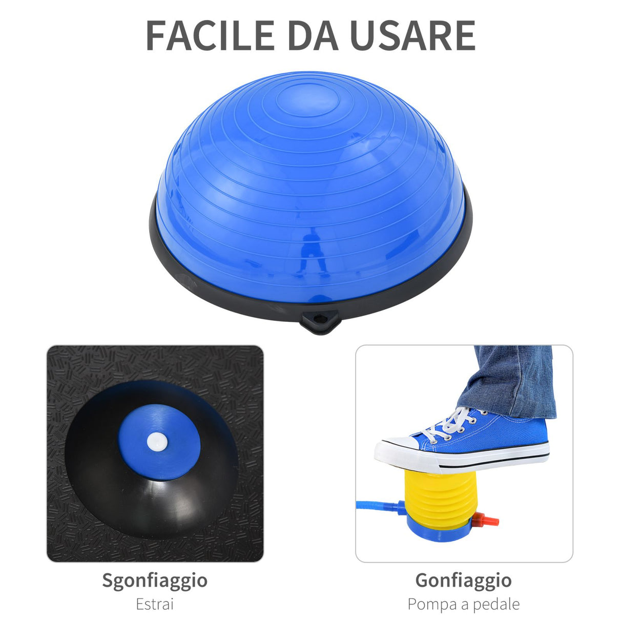 easycomfort easycomfort bosu ball balance ball con 2 elastici e pompa per allenamento a casa potenziamento muscolare e riabilitazione 52cm blu ean 8054144137261