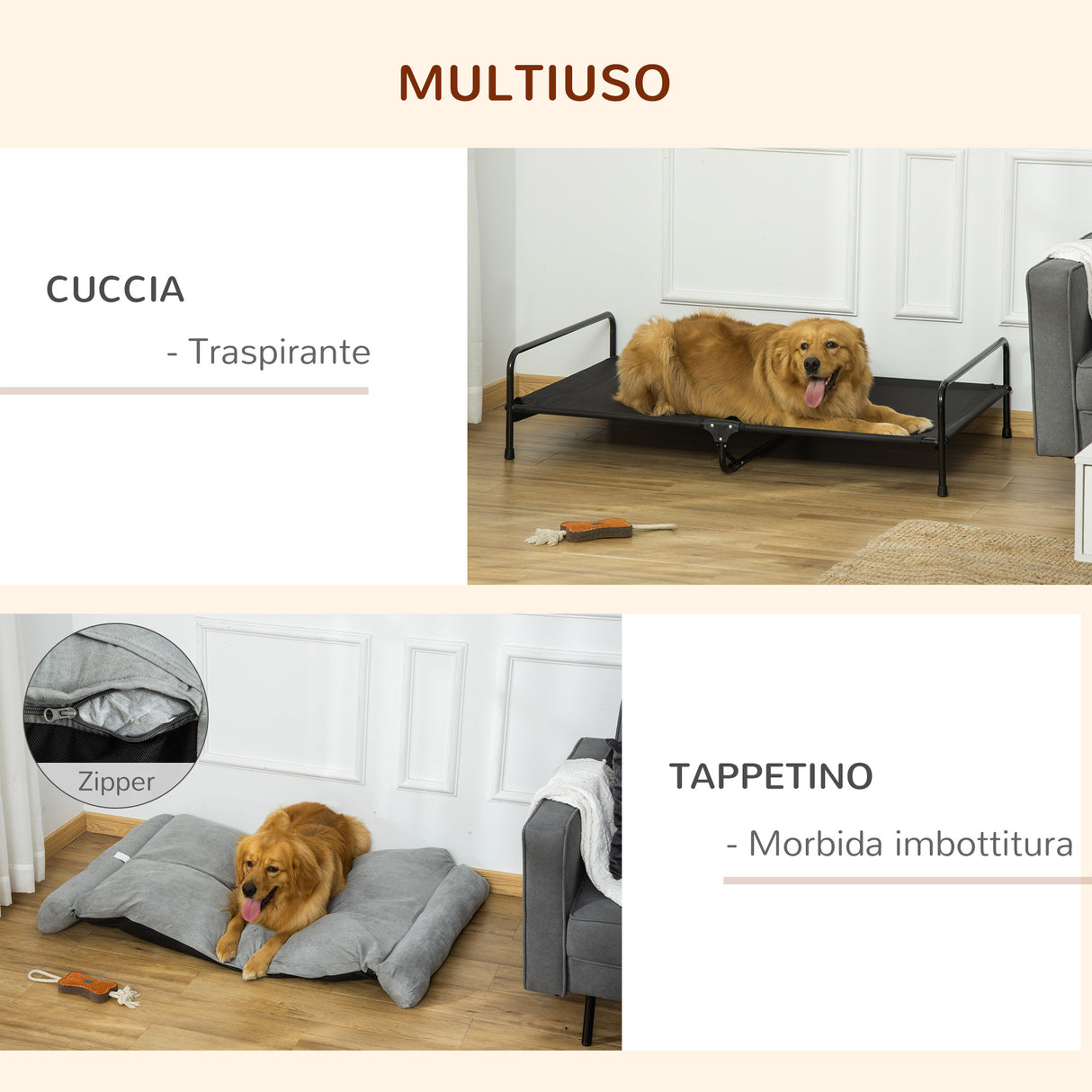 easycomfort easycomfort brandina per cani rialzata con cuscino rimovibile cani fino a 30kg 120x80x30cm